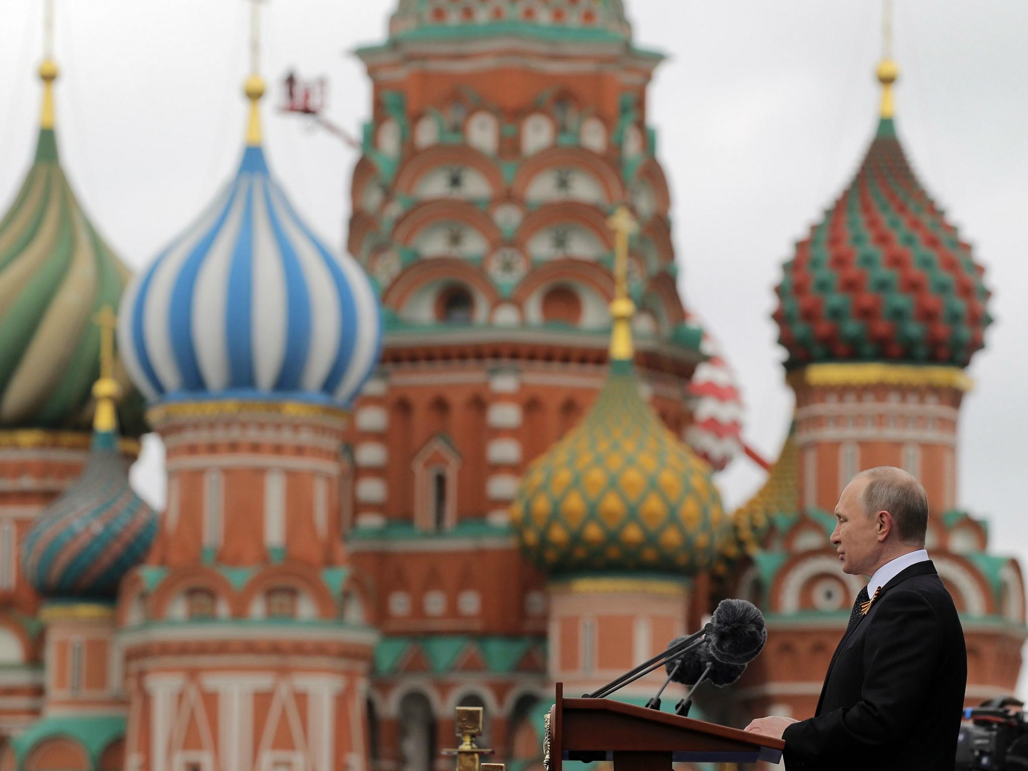 The US Senate voted to impose new sanctions on Russia. President Vladimir Putin speaks in Moscow's Red Square on 9 May 2017