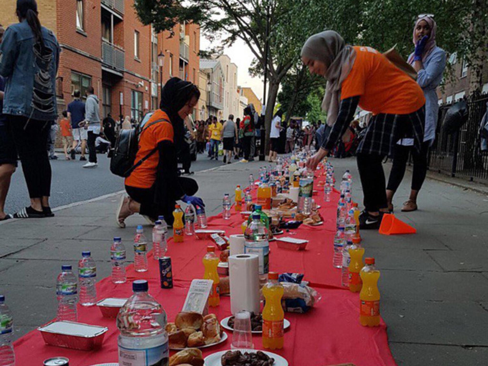 Water, fizzy drinks, bread and fruit were laid out for the evening meal