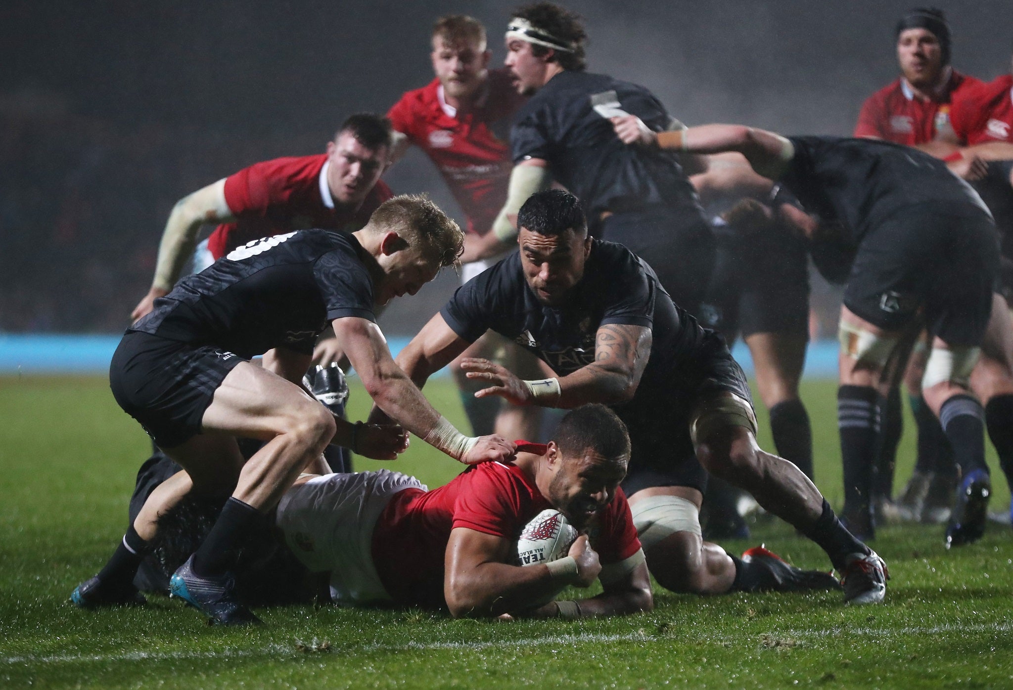 Taulupe Faletau dives for the line during the British and Irish Lions' victory over the Maori All Blacks