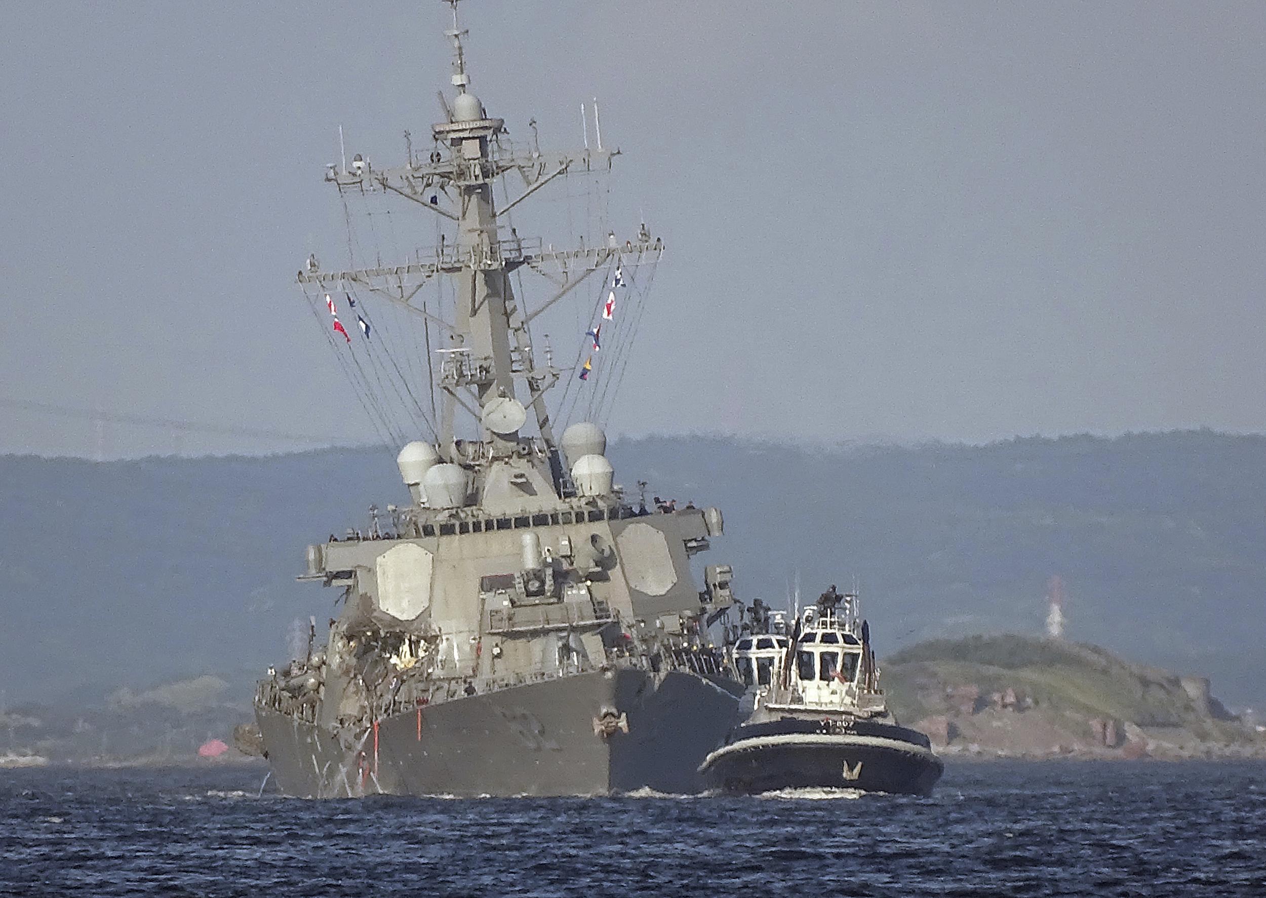 Rescue crews are searching the area where the ship was hit