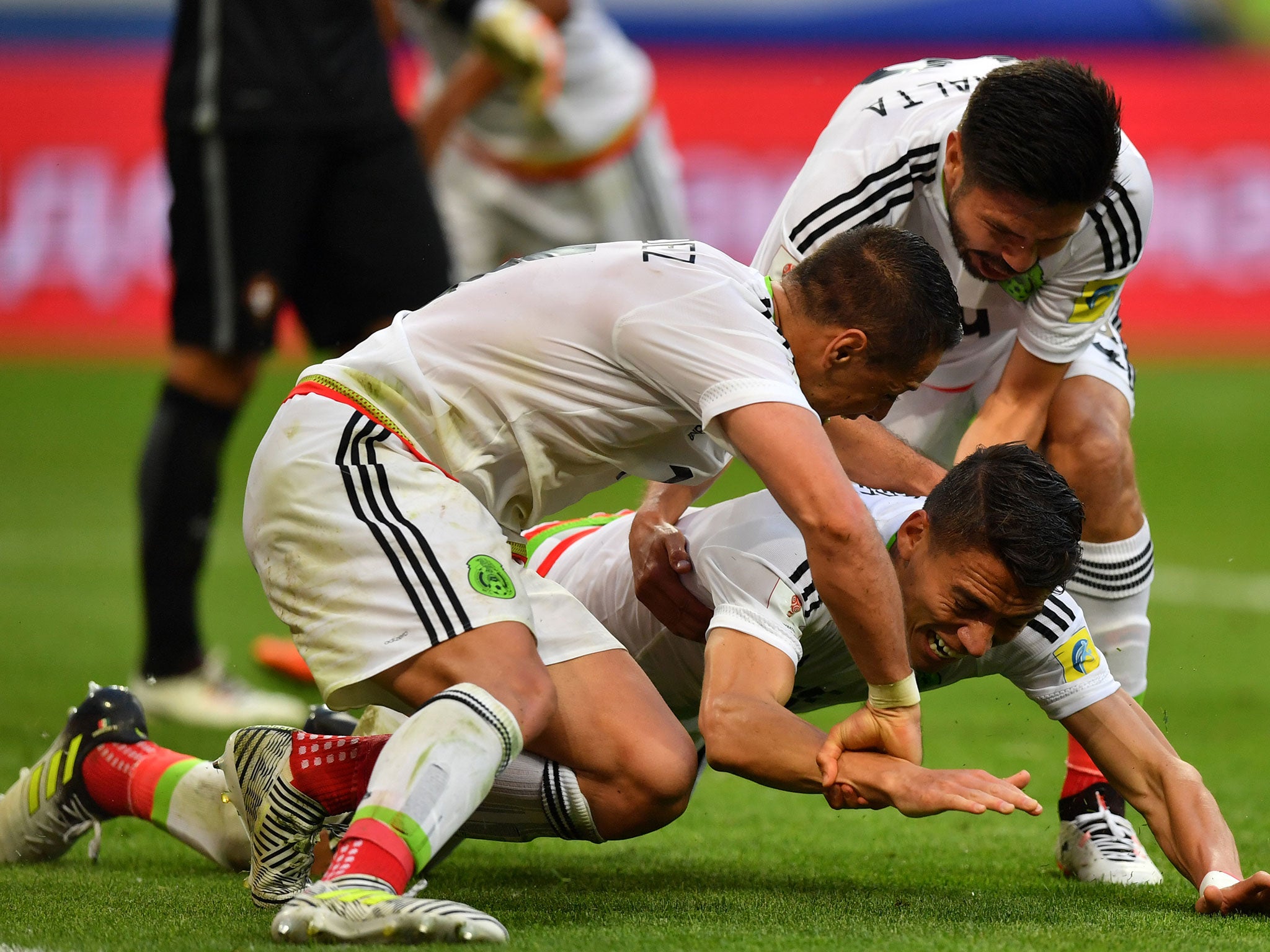Hector Moreno celebrates after scoring a goal for Mexico