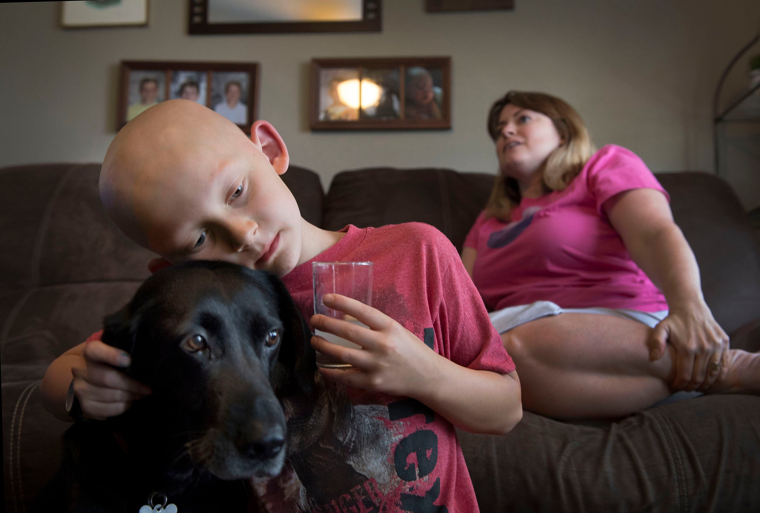 Meagan Beckermann and son Trevor Beckermann, 7, live in St Louis, Michigan, near a Superfund site. She wonders if Trevor's alopecia areata is connected to contamination (Washington Post/Linda Davidson)