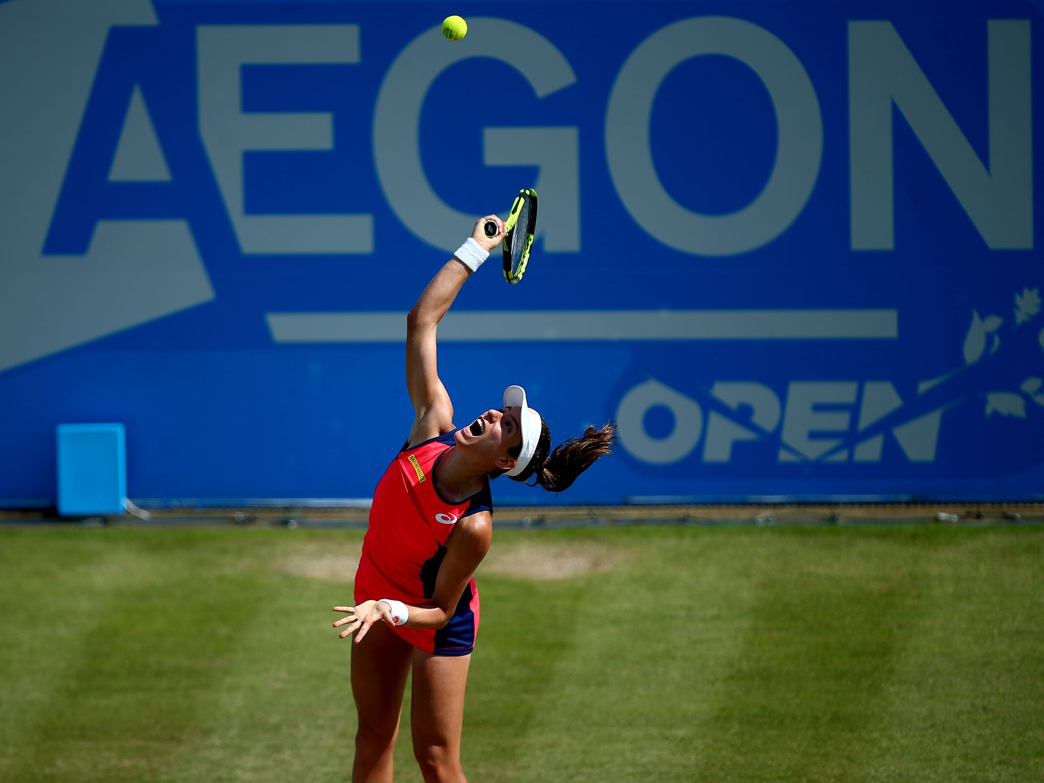 Johanna Konta serves in the second set