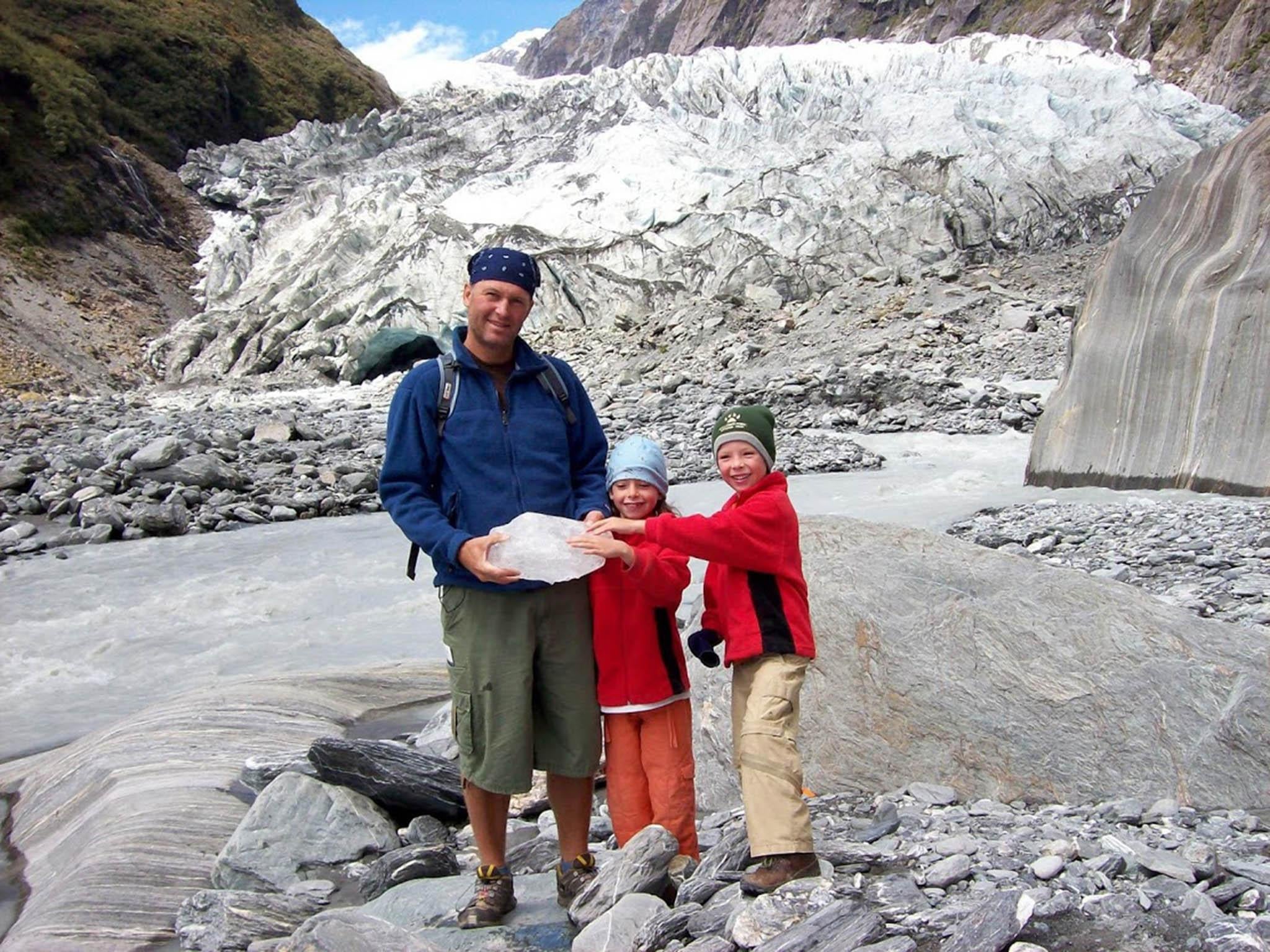 Outdoor classroom: the Bournivals check out a block of ice at a Glacier in New Zealand