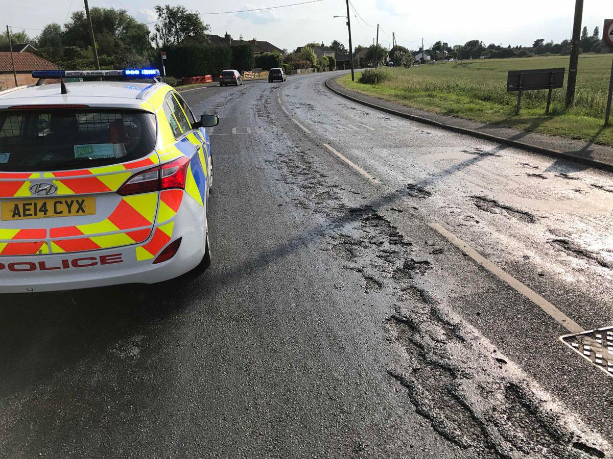 A road in the UK melts amid scorching hot temperatures