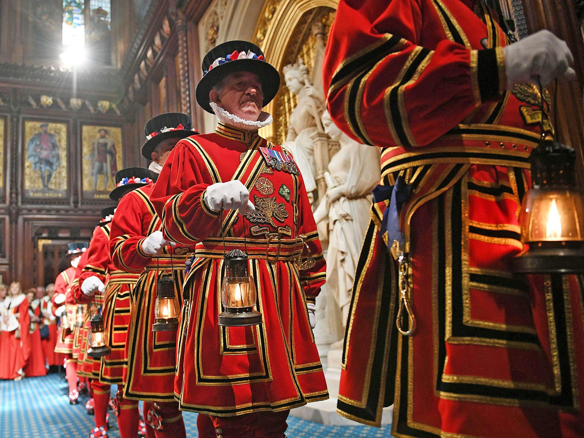 Yeoman of the Guard take part in the traditional 'ceremonial search' in the House of Lords ahead of the State Opening of Parliament