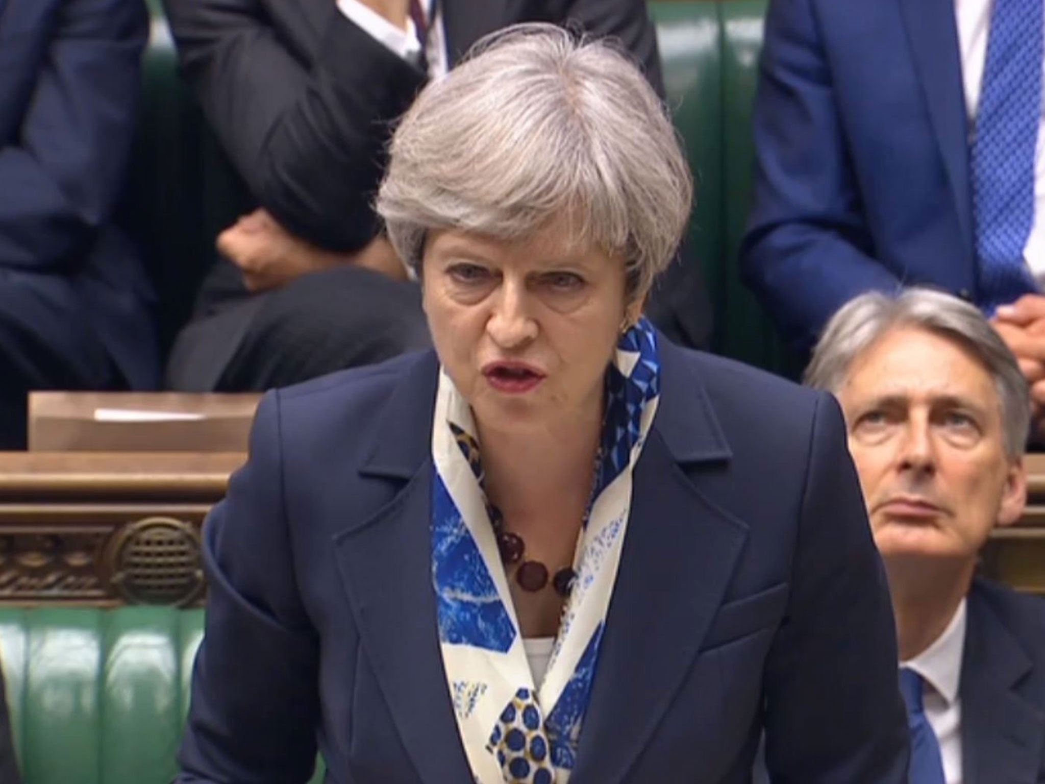 Prime Minister Theresa May speaking in response to the Queen's speech