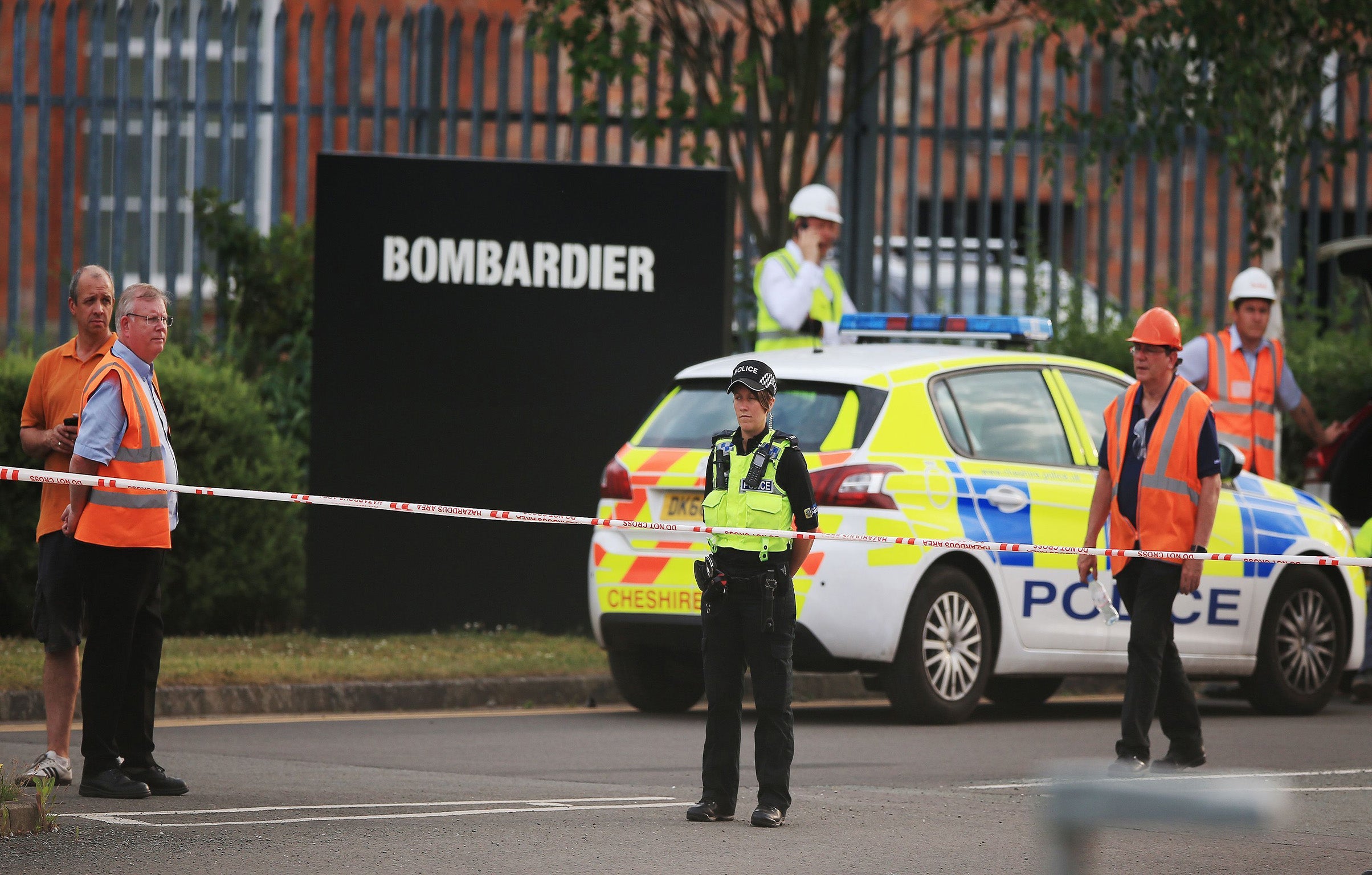 Emergency services at the scene where a crane collapsed in Dunwoody Way in Crewe