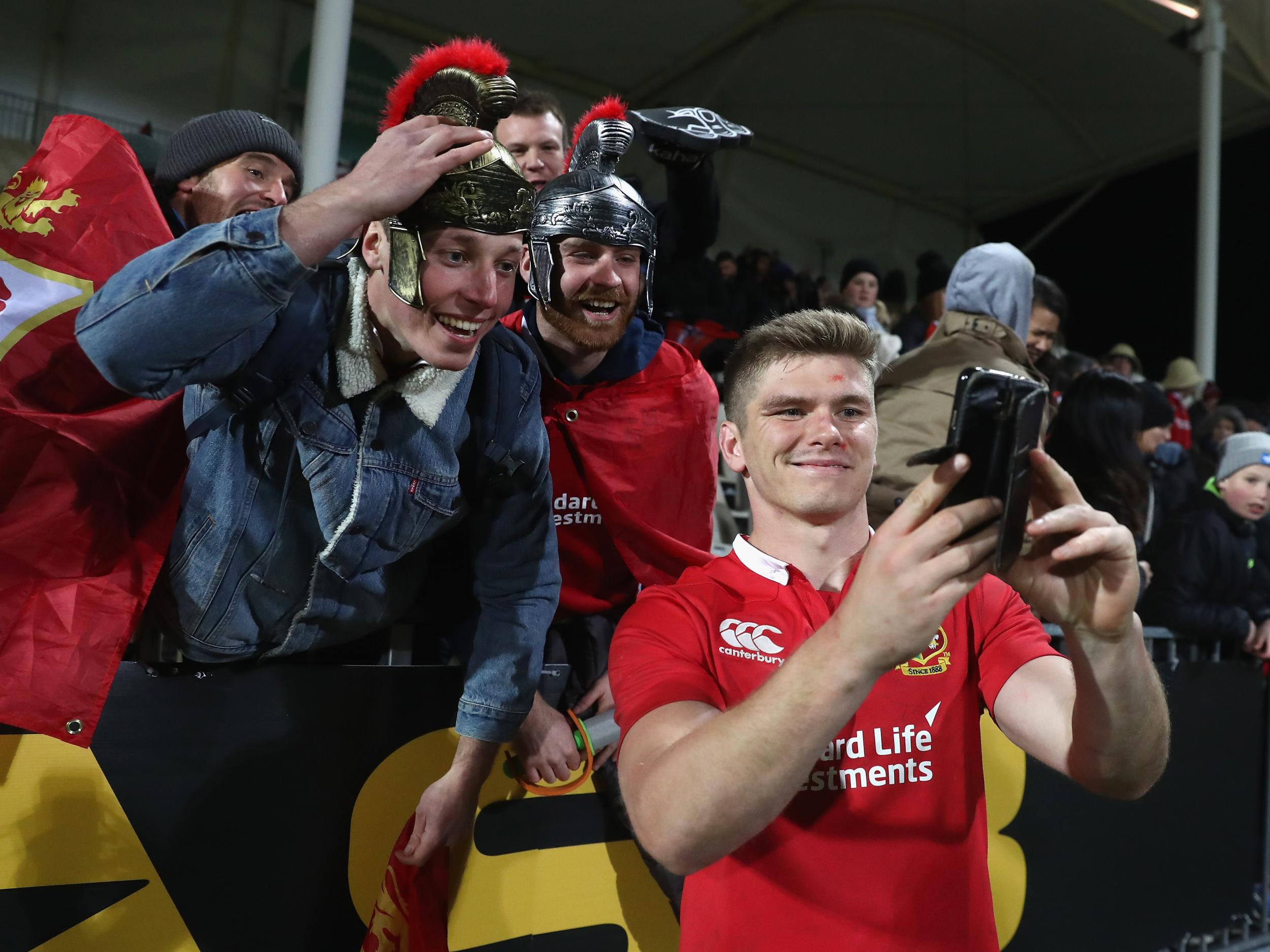 Farrell stops for a selfie after the Lions victory over the Chiefs