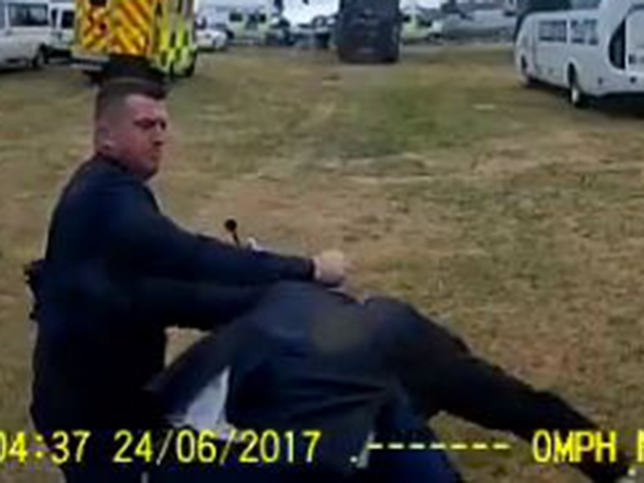 Tommy Robinson and the man threw several punches at each other during the brawl.