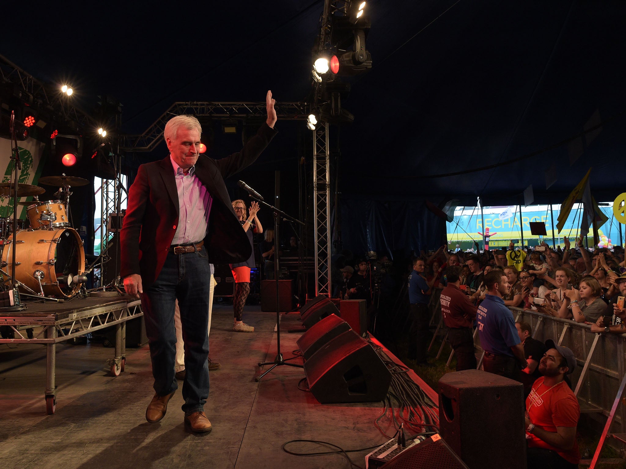 Shadow chancellor John McDonnell after speaking in the LeftField tent at Glastonbury Festival