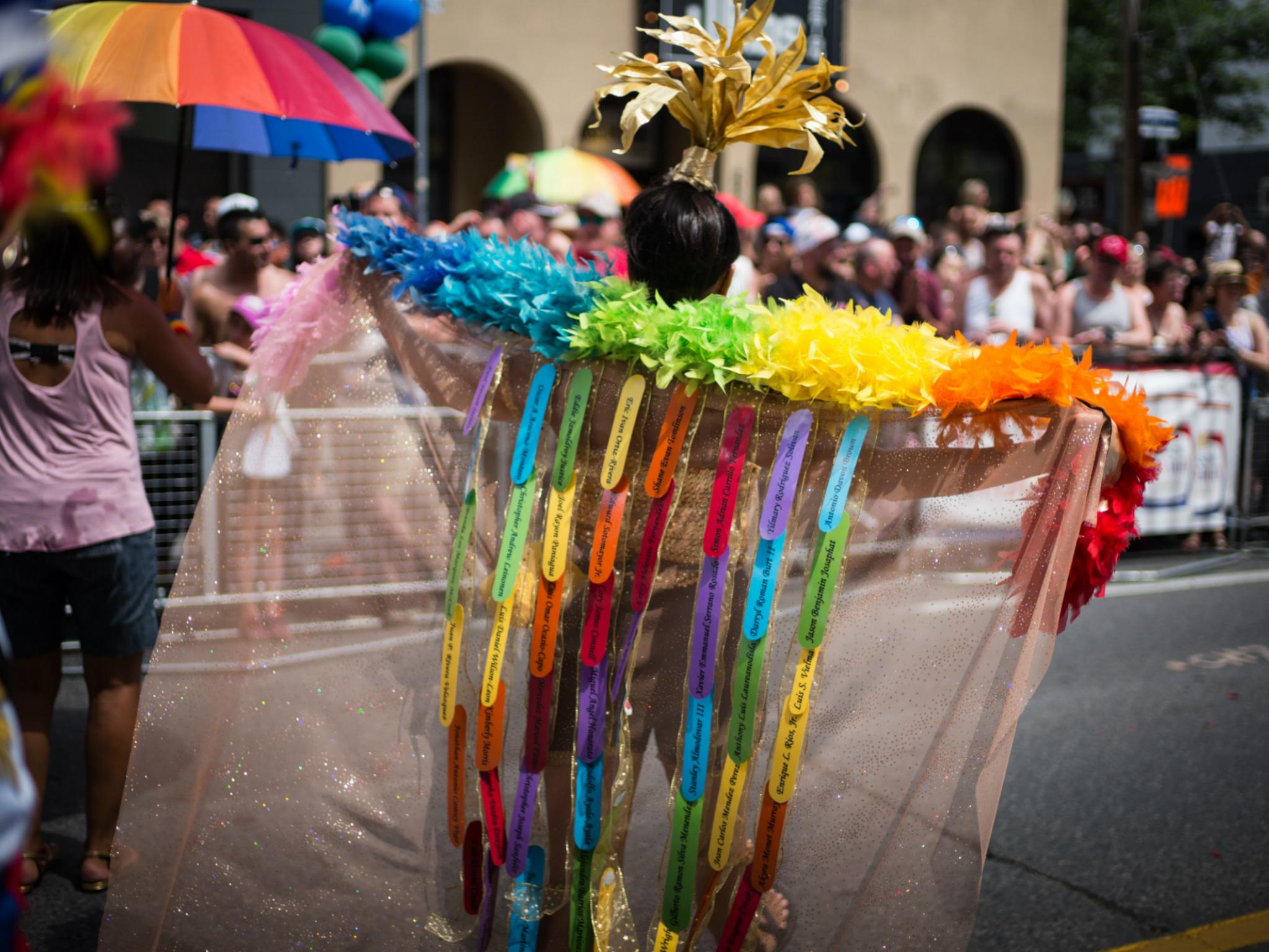 A participant in the Toronto Pride Parade 3 July 2016. Prime Minister Justin Trudeau made history by being the first Canadian leader to march in the parade.