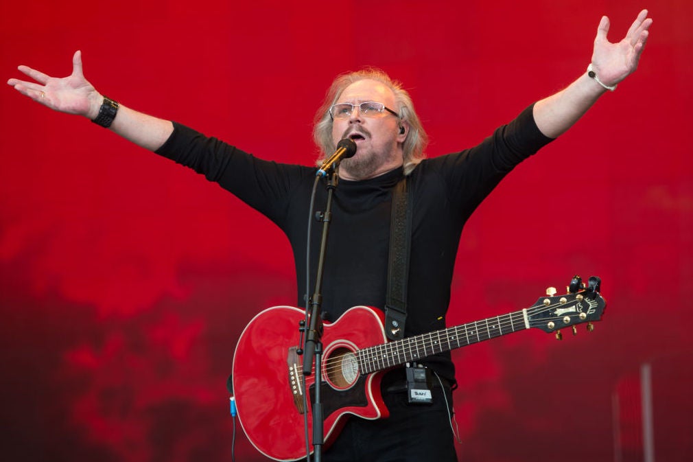 Still going strong, Barry Gibb performed on Glastonbury’s Pyramid Stage this summer