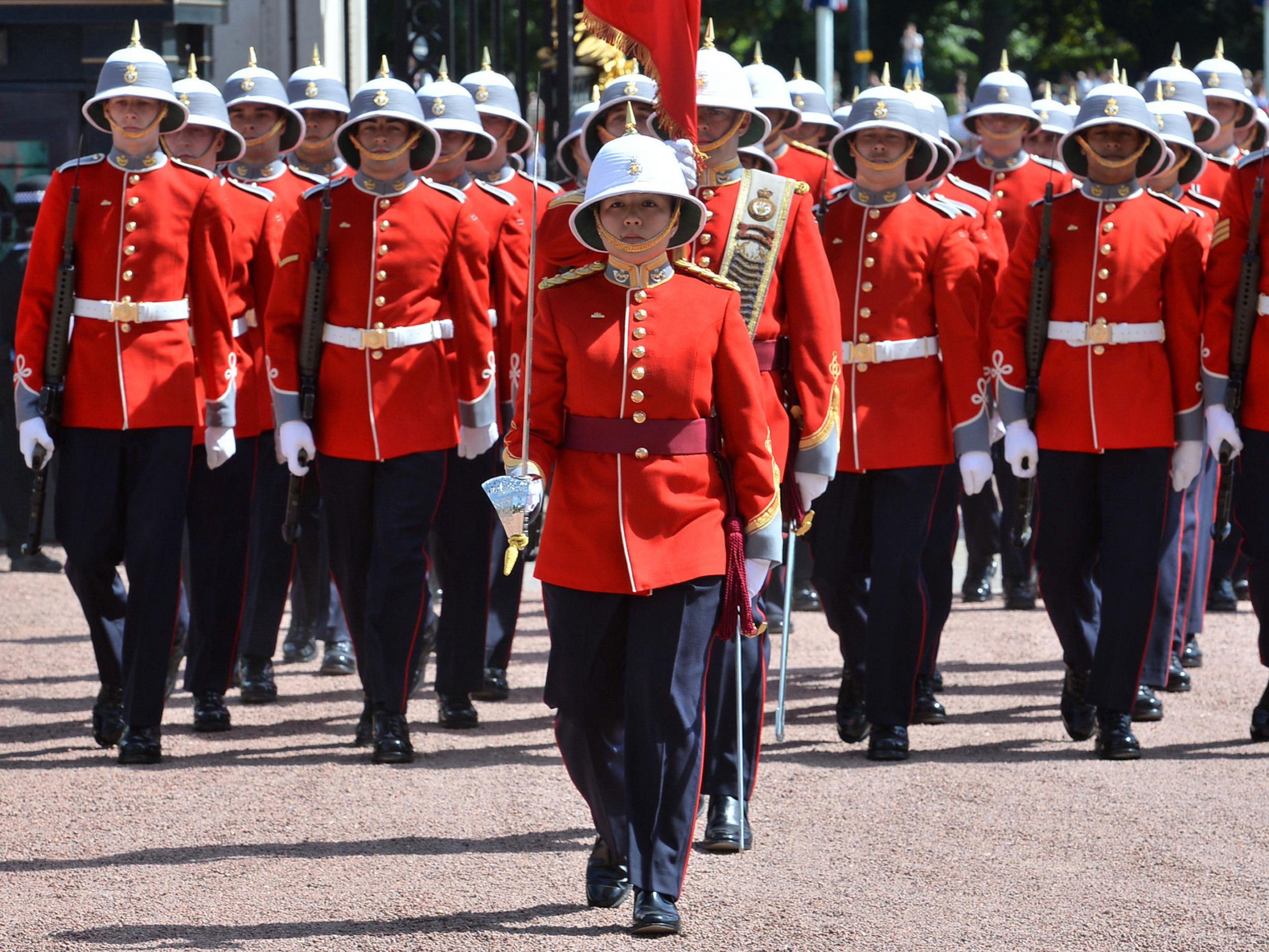 Captain Megan Couto of the Second Battalion, Princess Patricia's Canadian Light Infantry, makes history as she becomes the first woman to command the Queen's Guard at Buckingham Palace, London