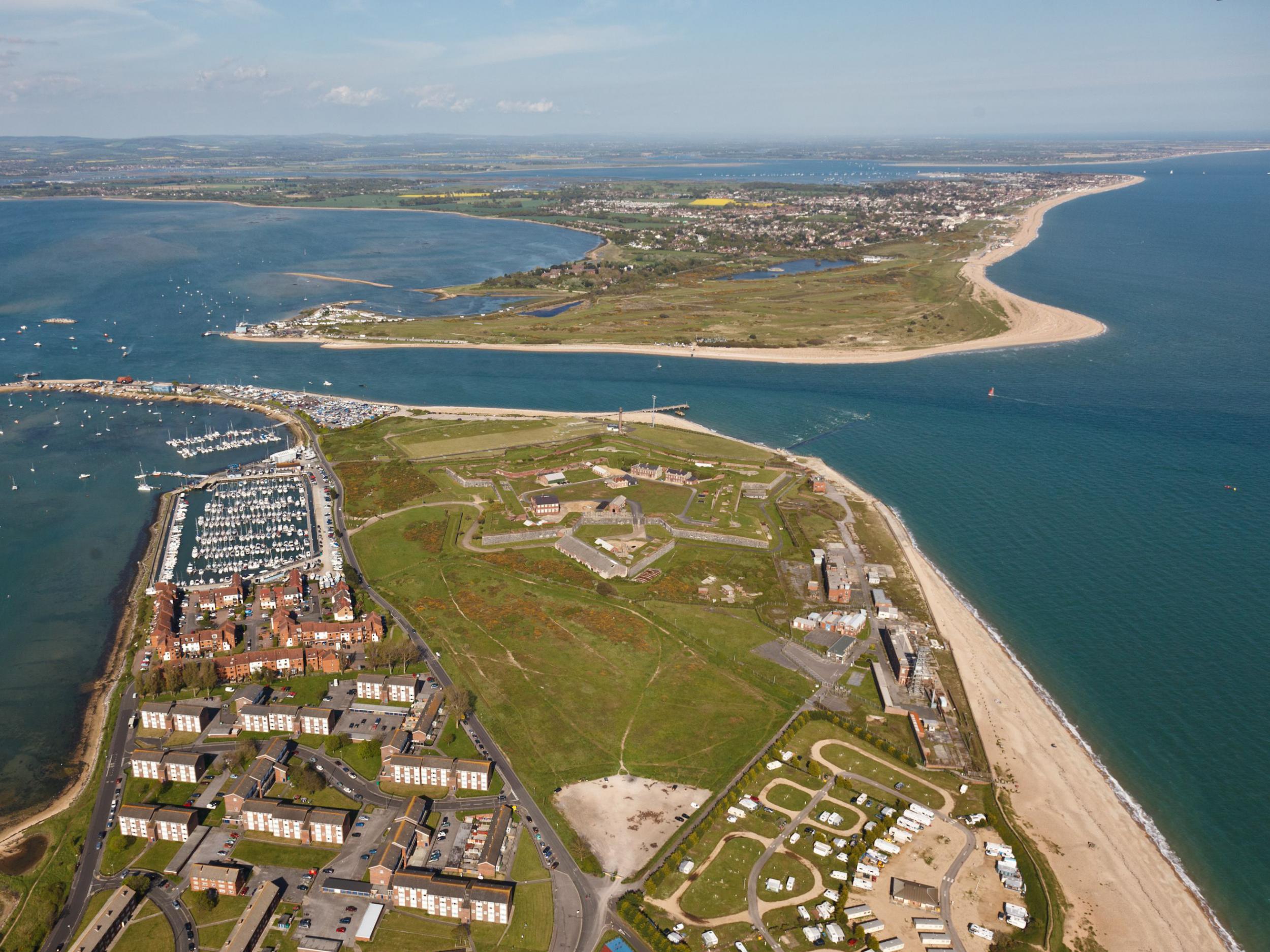 Aerial view looking west towards Hayling Island in Hampshire