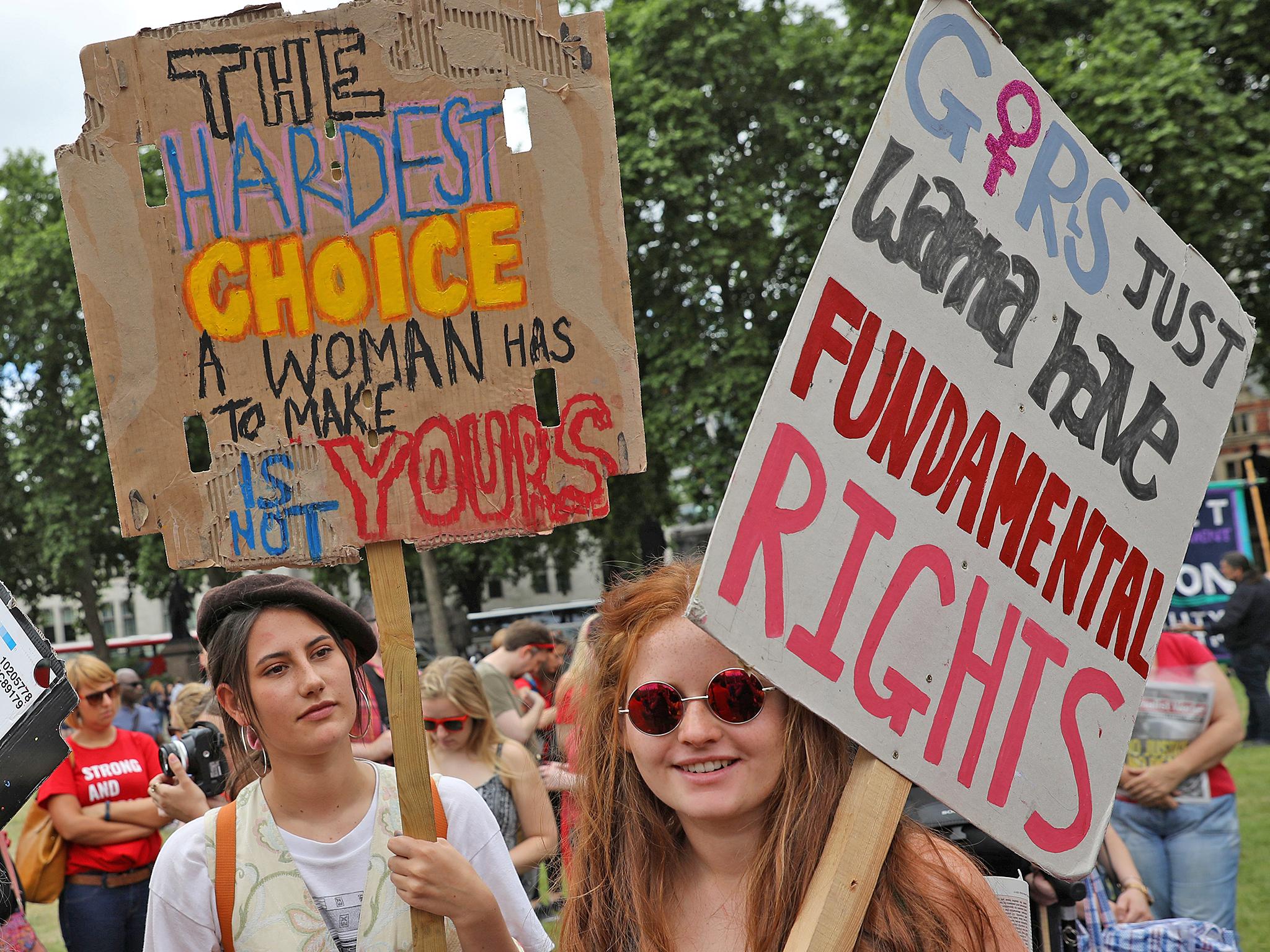 Protesters march in support of legal abortion in Northern Ireland, and against a Tory coalition with the DUP, earlier this month