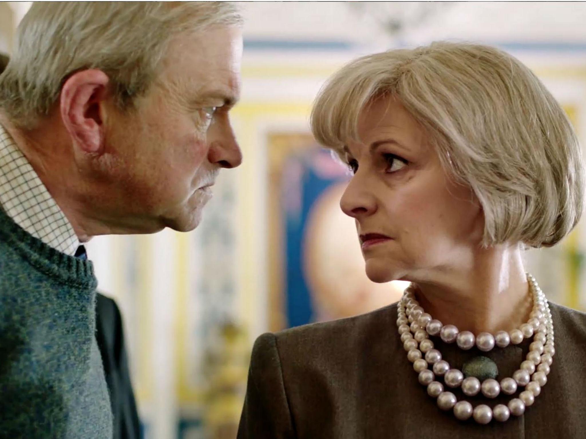 
Bevan as Theresa May in 'The Windsors'. Enfield plays Prince Charles 