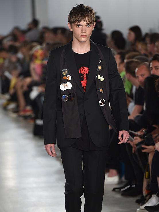 Matthew Miller showcased blazers swathed in badges and handmade slogan tees