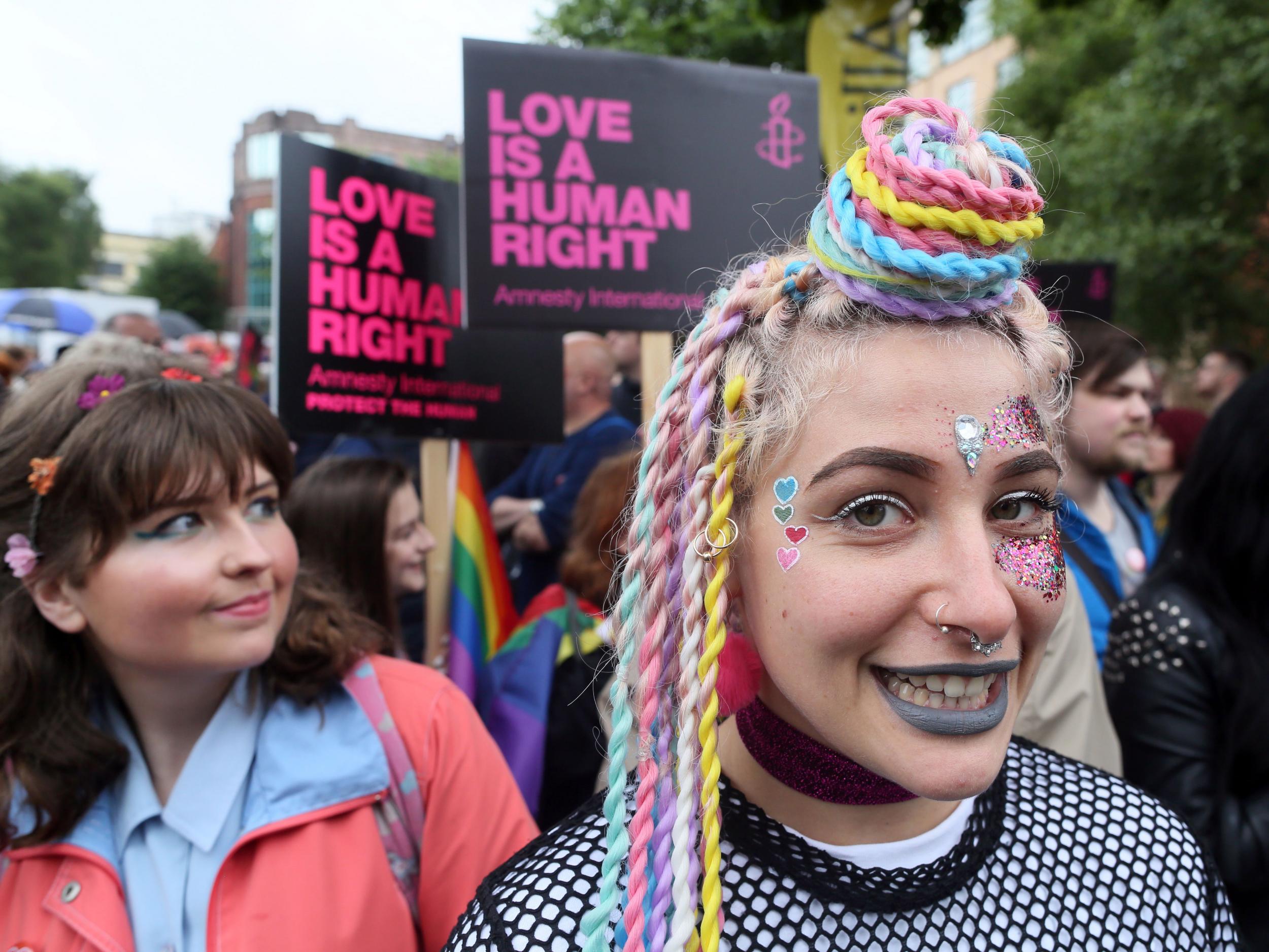 Campaigners march through Belfast in support of same-sex marriage