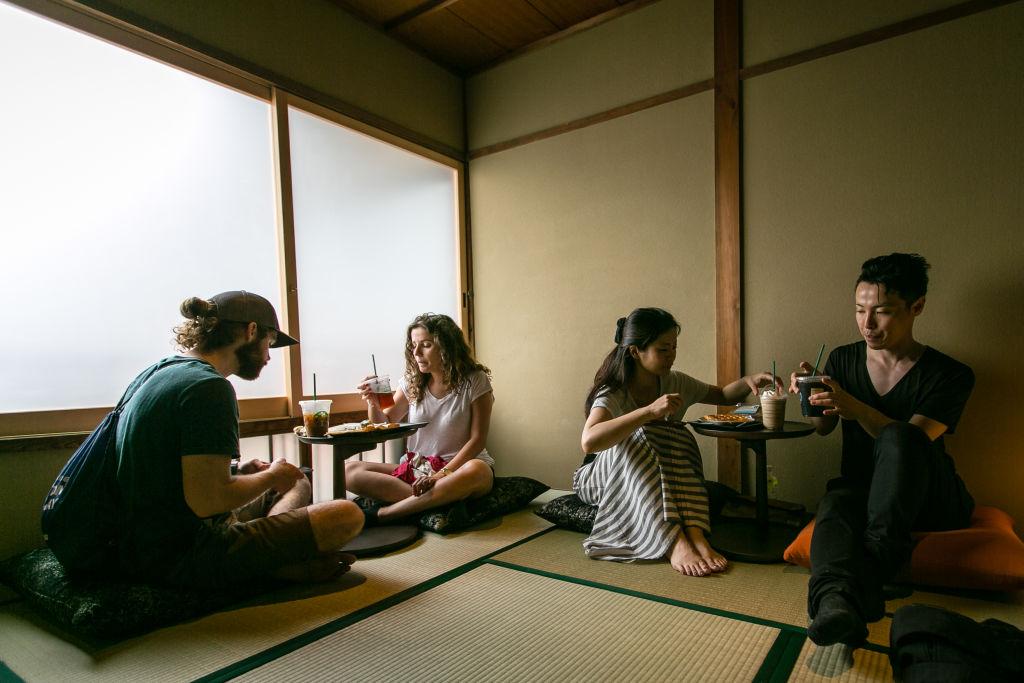 As per tradition, customers are asked remove their shoes and sit on cushions