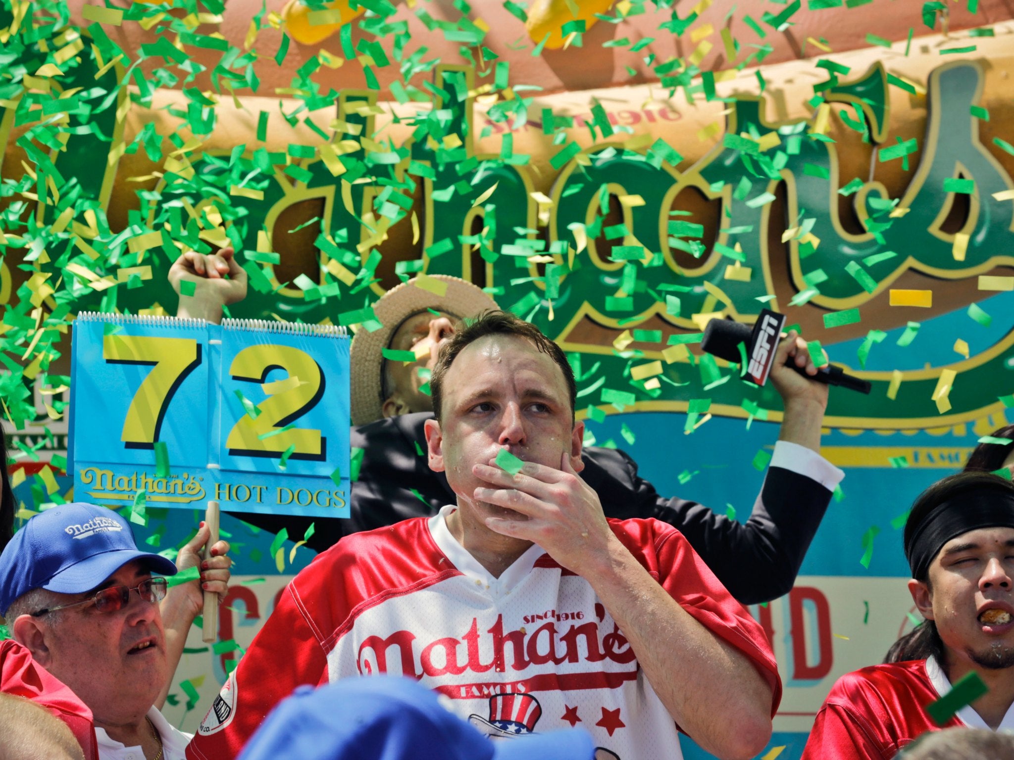 Joey Chestnut wins the Nathan's Famous hot dog eating contest