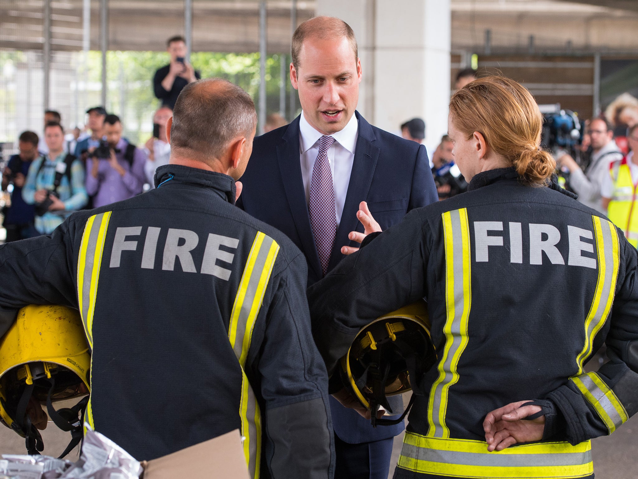 The Duke of Cambridge meets firefighters in west London after the Grenfell tragedy in 2017