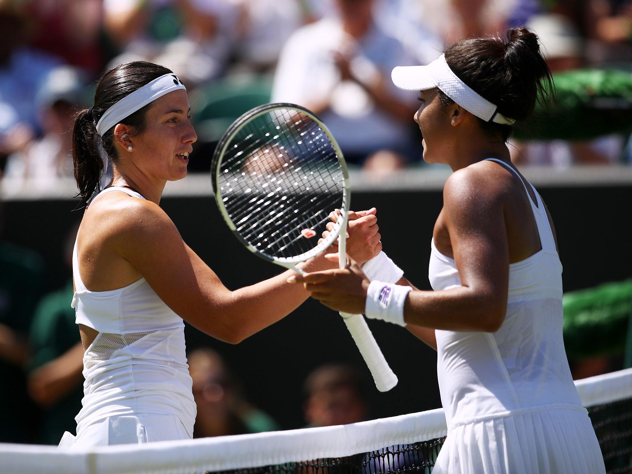 &#13;
Sevastova congratulates Watson after the Briton's victory &#13;