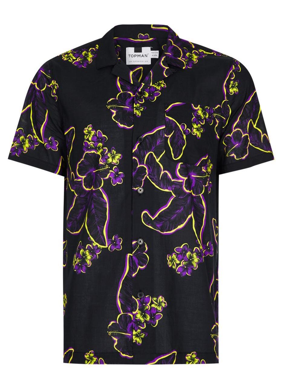 Black &amp; Purple Hawaiian Floral Print Shirt, £30, Topman.com