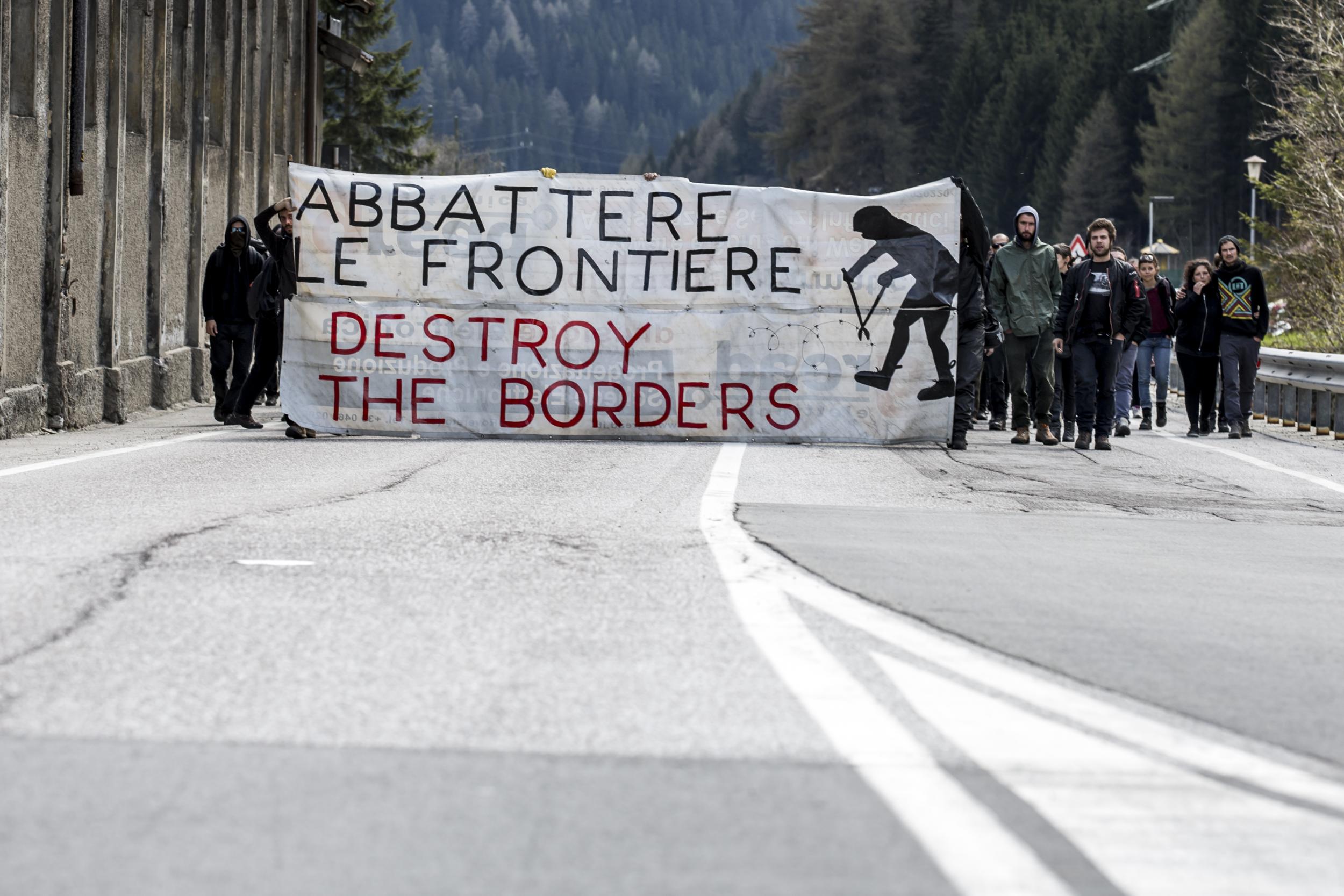 Protesters during a rally against the Austrian government's planned re-introduction of border controls at the Brenner Pass border crossing to Italy in 2016