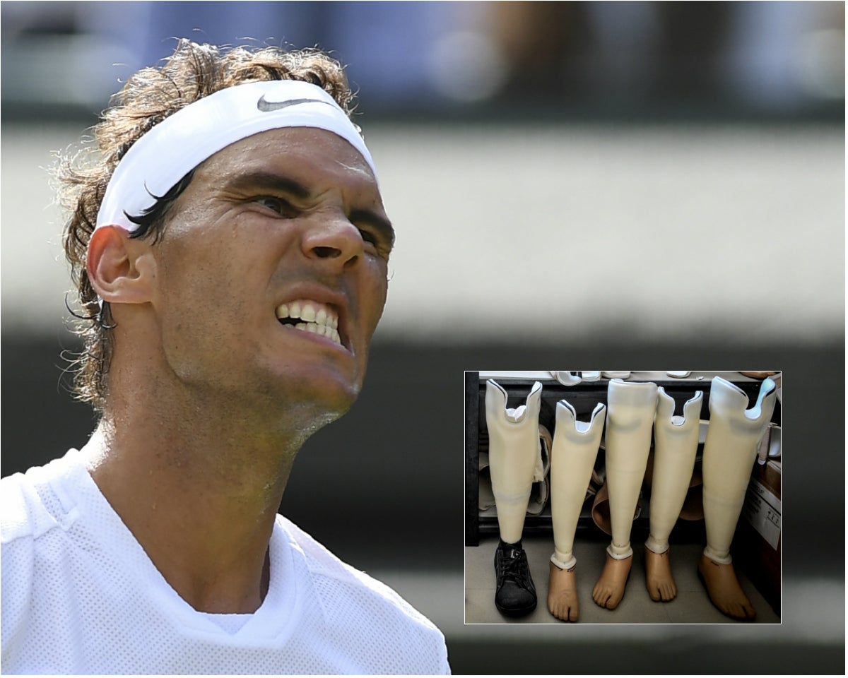 Nadal was asked to sign a prosthetic leg after his win on Centre Court