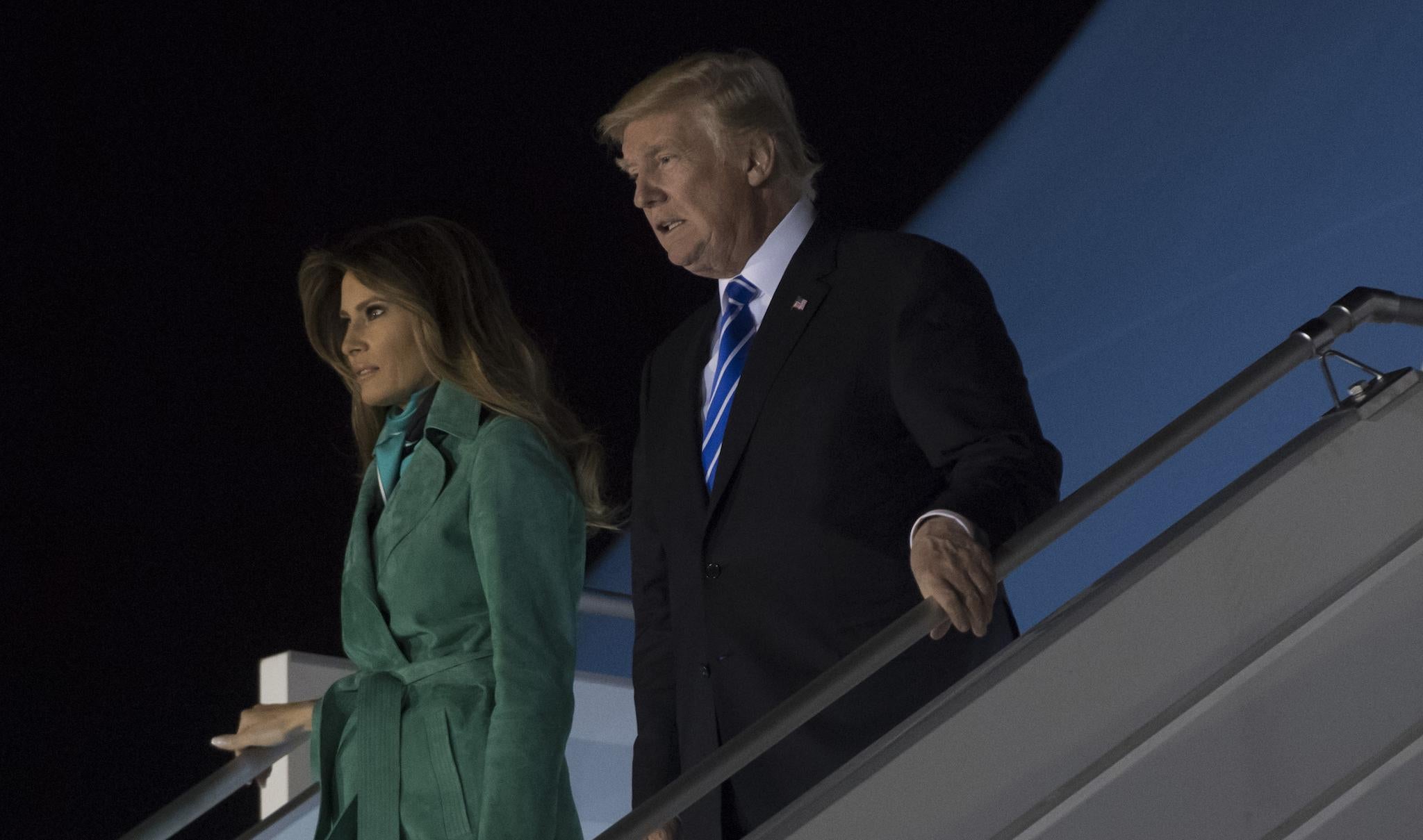 US President Donald Trump and First Lady Melania Trump arrive on Air Force One at Warsaw Chopin Airport in Warsaw, Poland, July 5, 2017, as they begin a 4-day trip to Poland and Germany