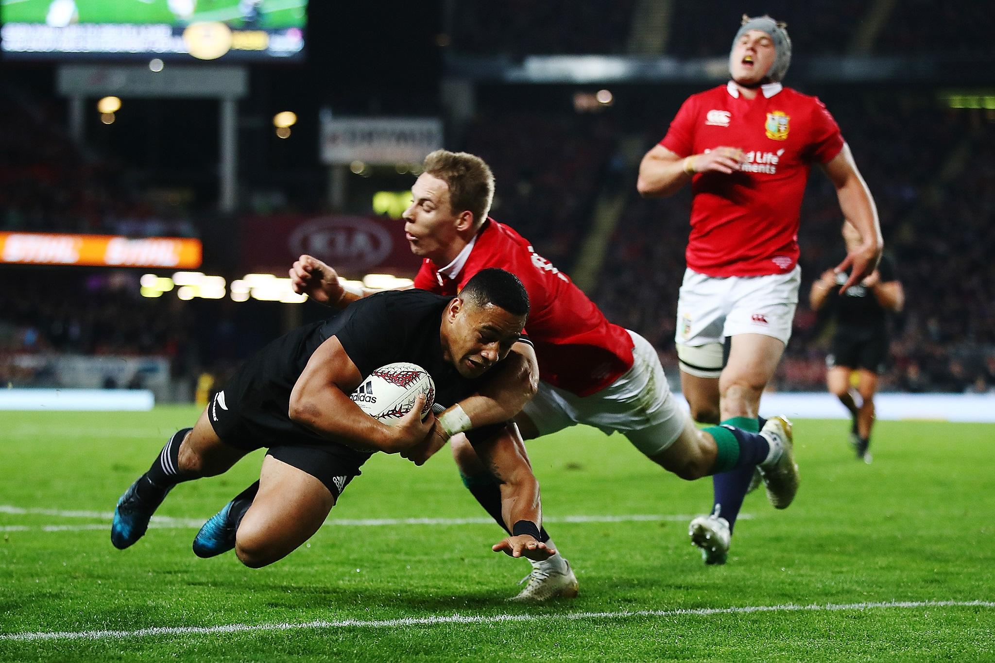 Ngani Laumape scored the All Blacks' first try against the Lions in the third Test