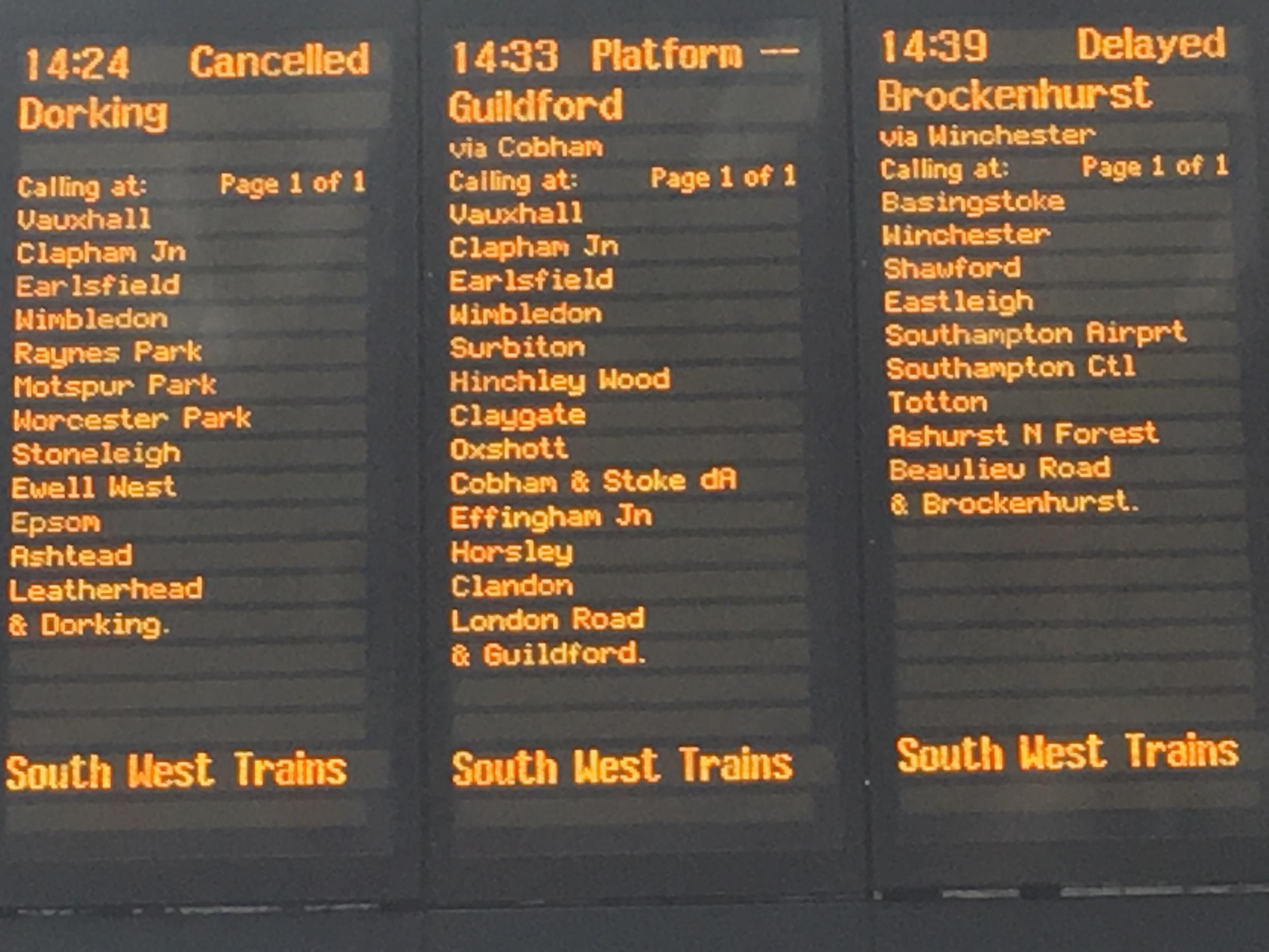 Going nowhere: Departures board at London Waterloo