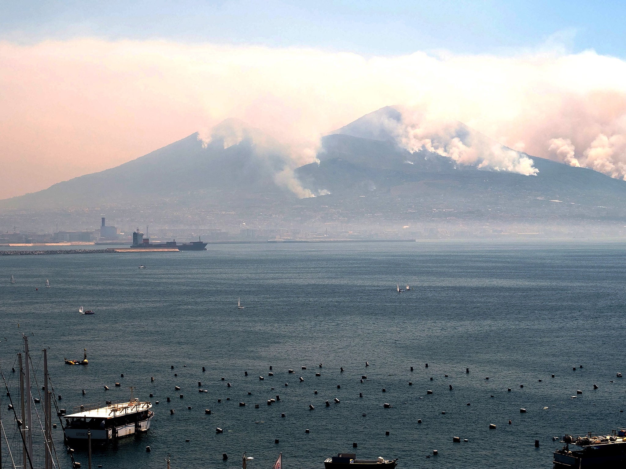 Fires on the slopes of the volcano of Mount Vesuvius