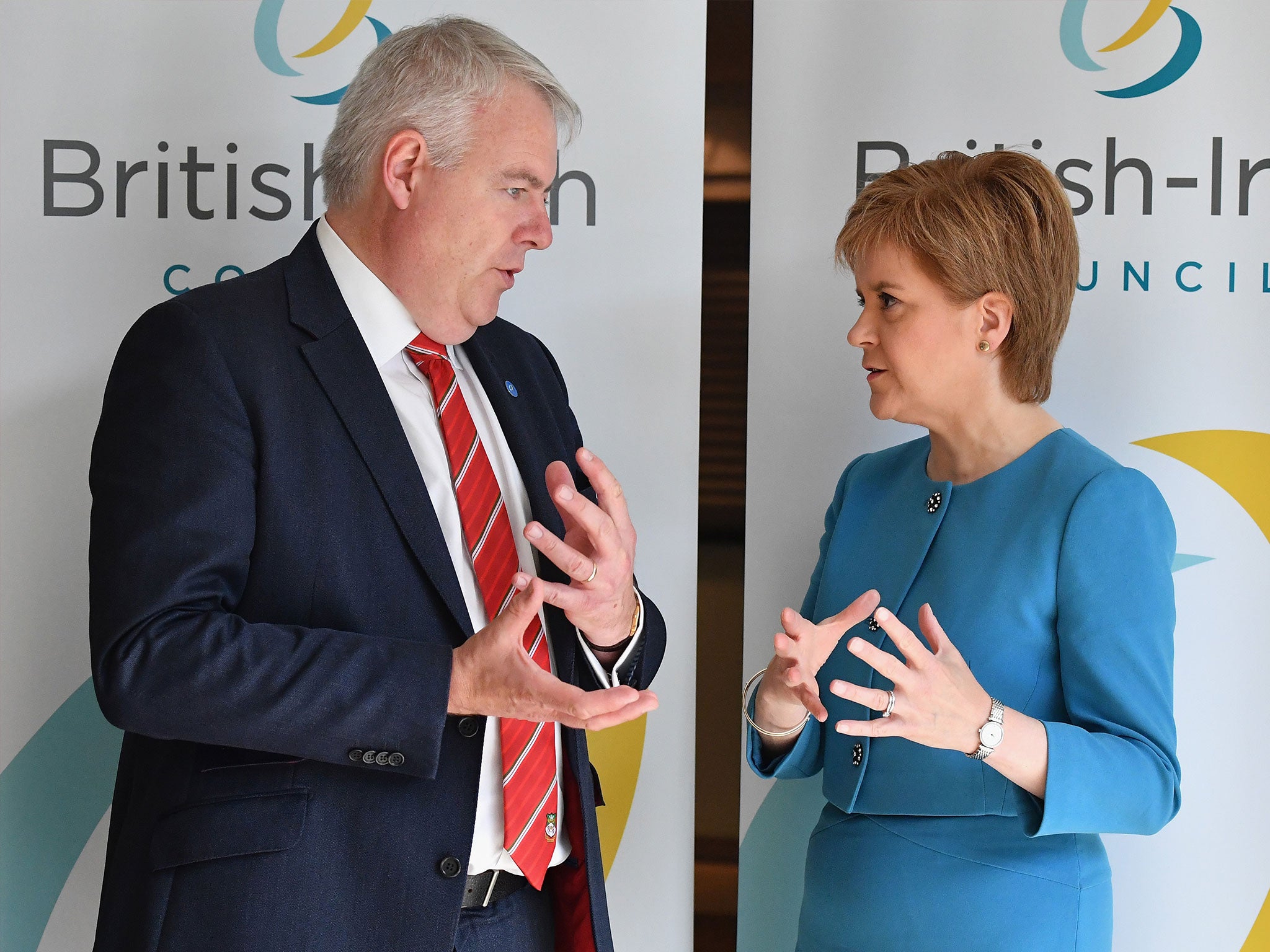 Carwyn Jones meets Nicola Sturgeon at the British Irish council last year