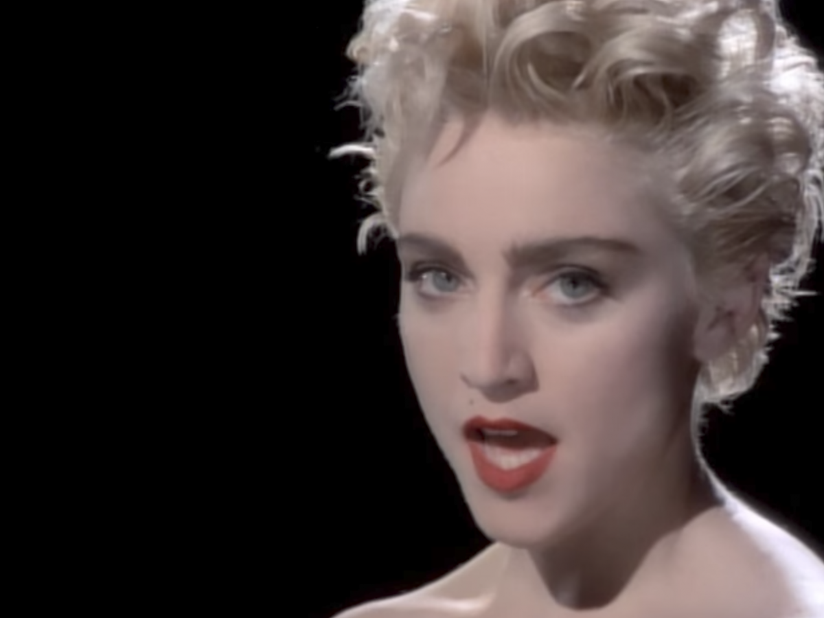 Madonna unveils her famous blonde look in the 1986 video for Papa Don't Preach