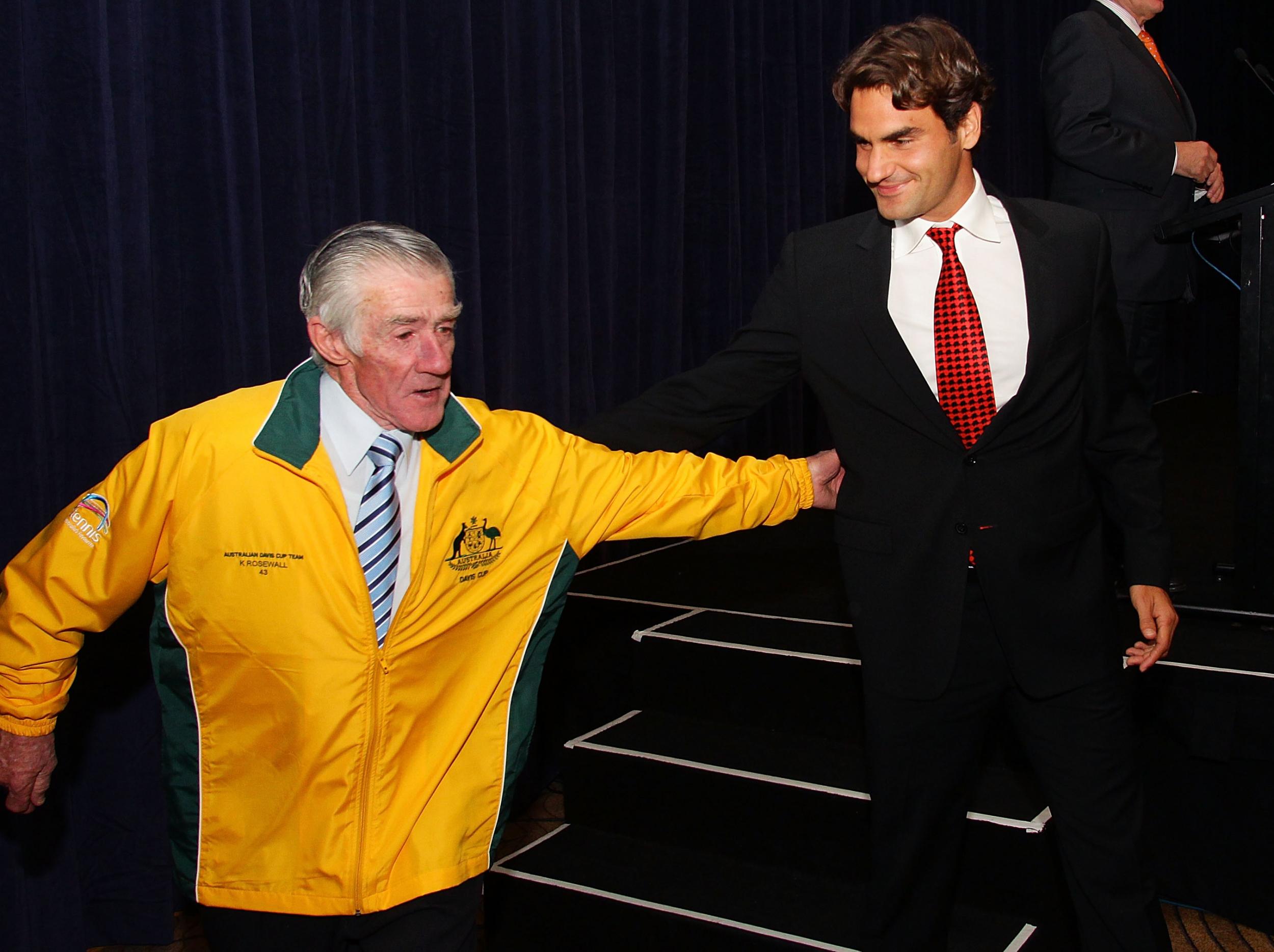 Federer with Rosewall, who won the 1972 Australian Open at the age of 37