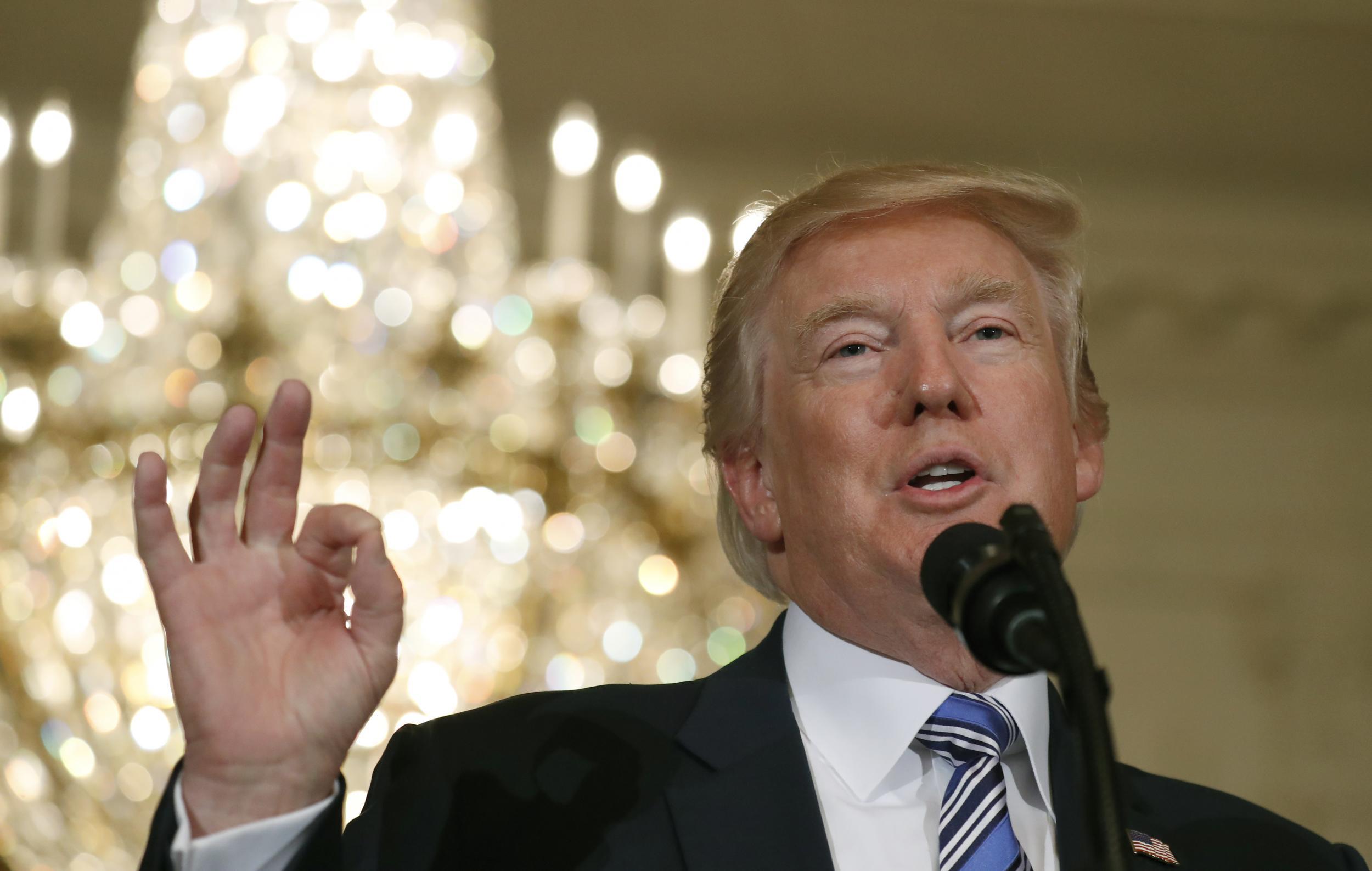 President Donald Trump speaks during a "Made in America," product showcase at the White House