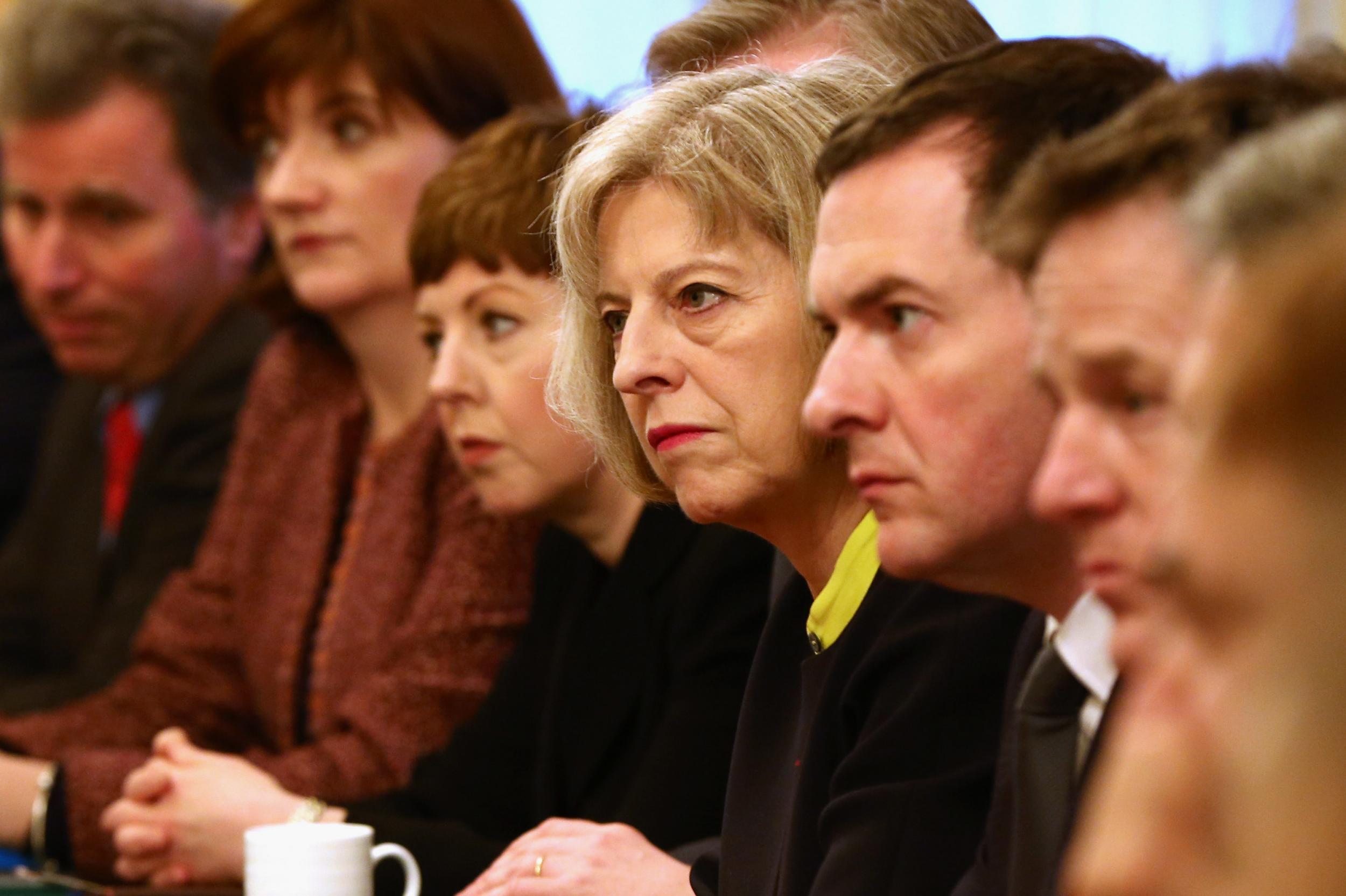 Theresa May and then-Chancellor George Osborne at a Cabinet meeting in January 2015