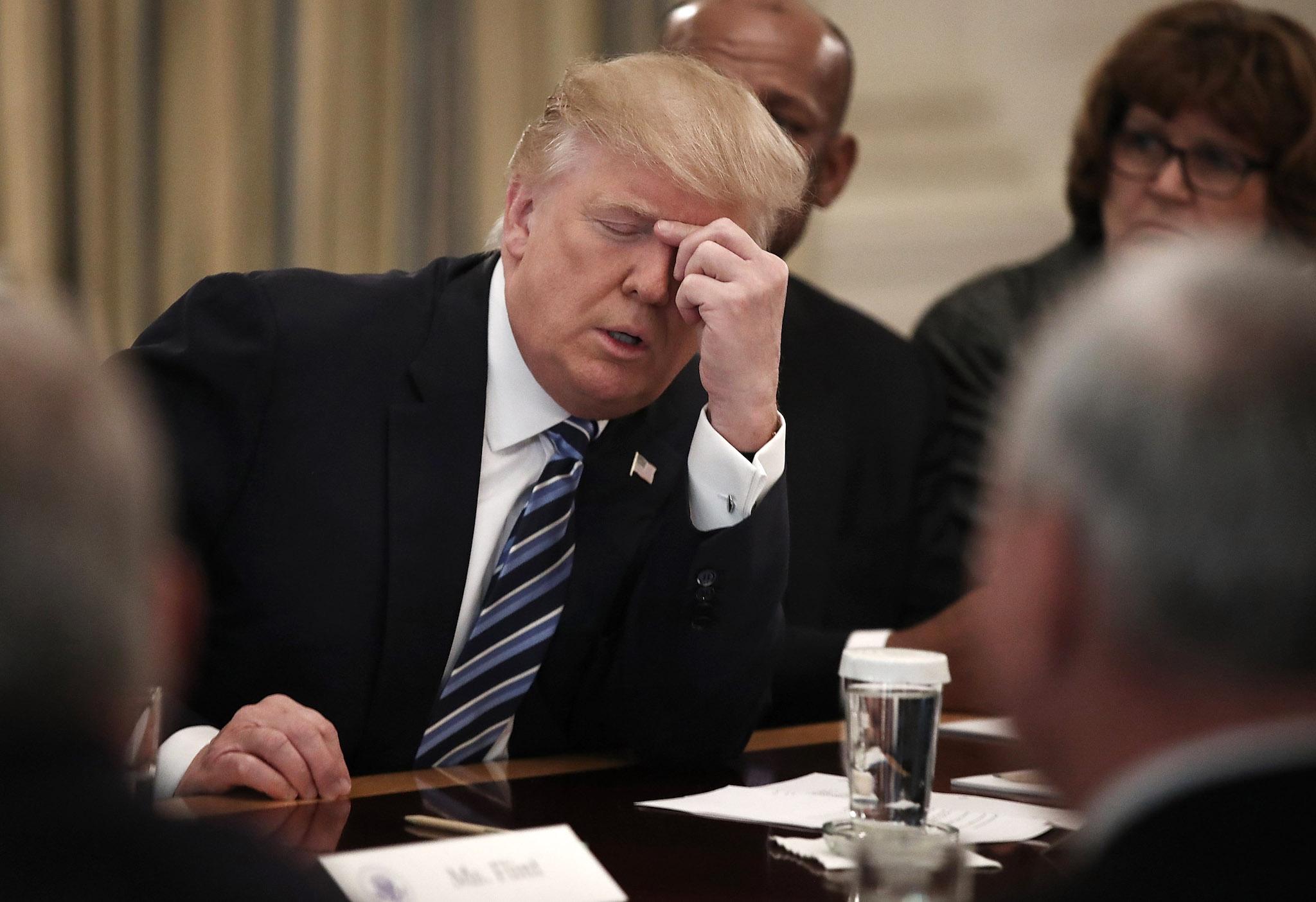 U.S. President Donald Trump meets with members of the airline industry at the White House February 9, 2017 in Washington, DC. Trump held a listening session with the group to advance issues relative to the airline industry