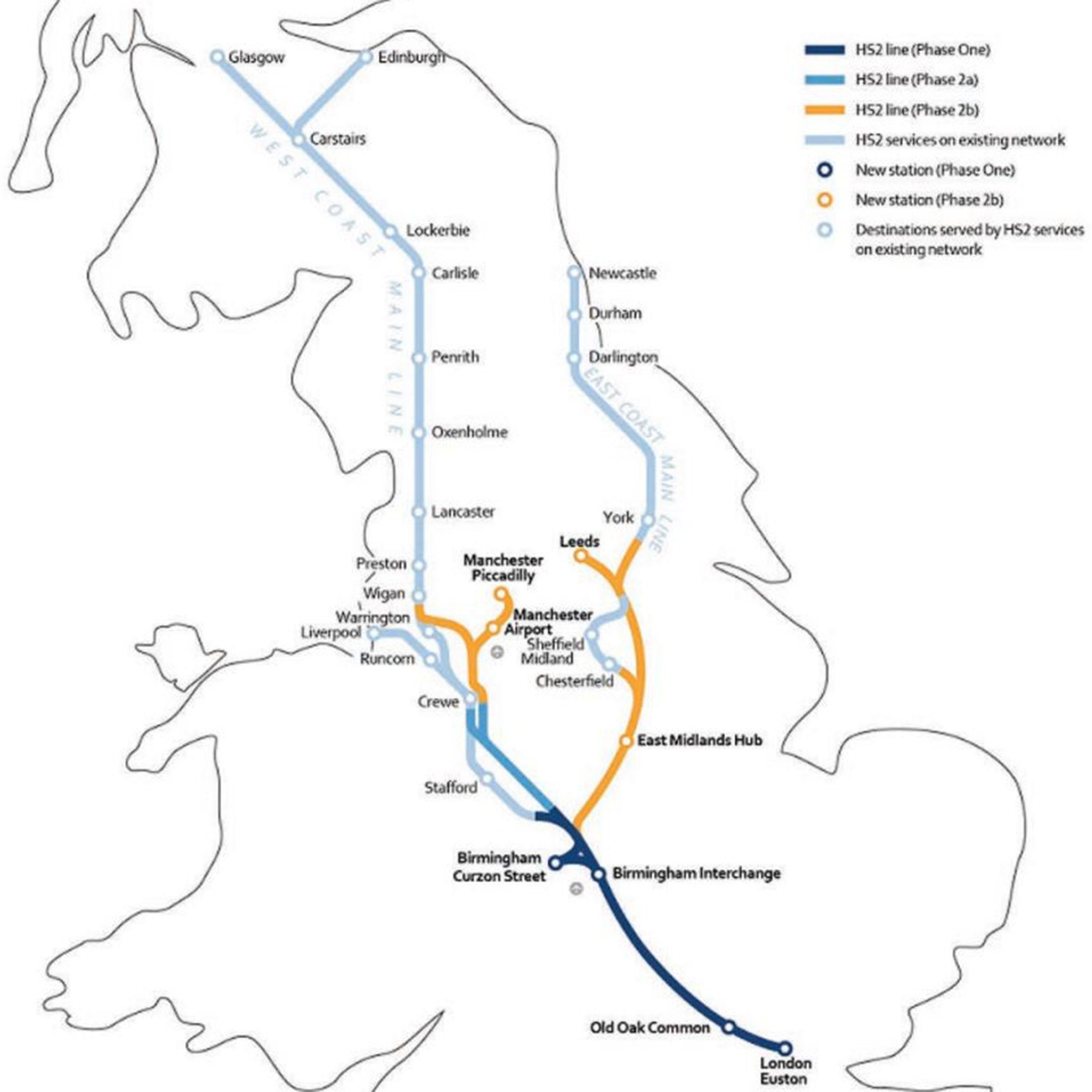 The proposed route for HS2 services