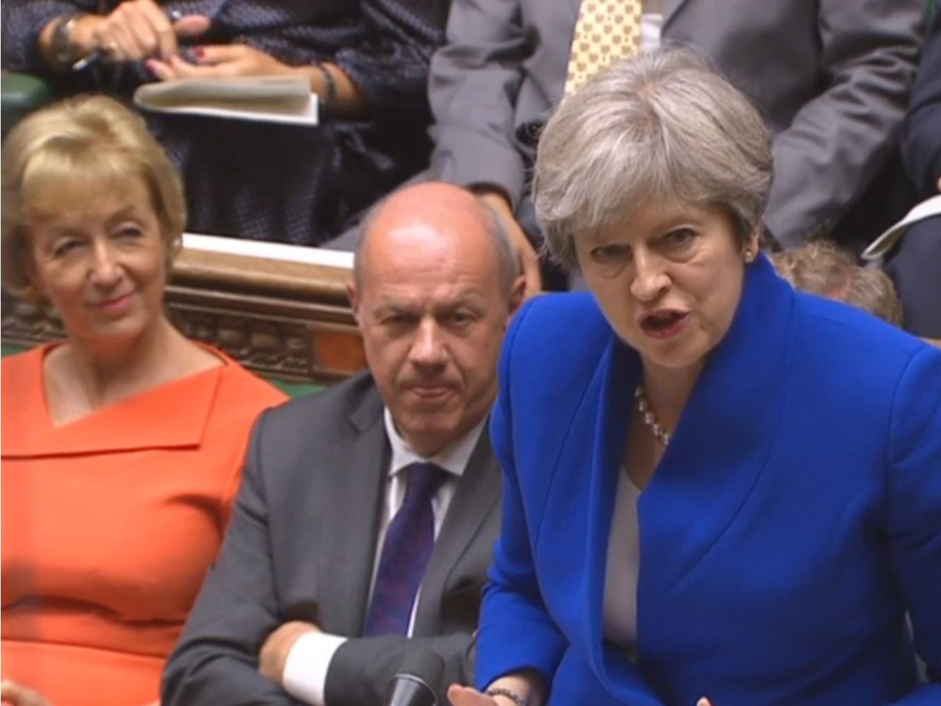 Prime Minister Theresa May speaks during Prime Minister's Questions in the House of Commons