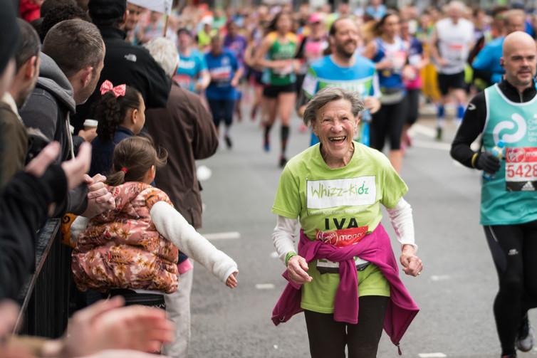 Elderly lady running the London Marathon