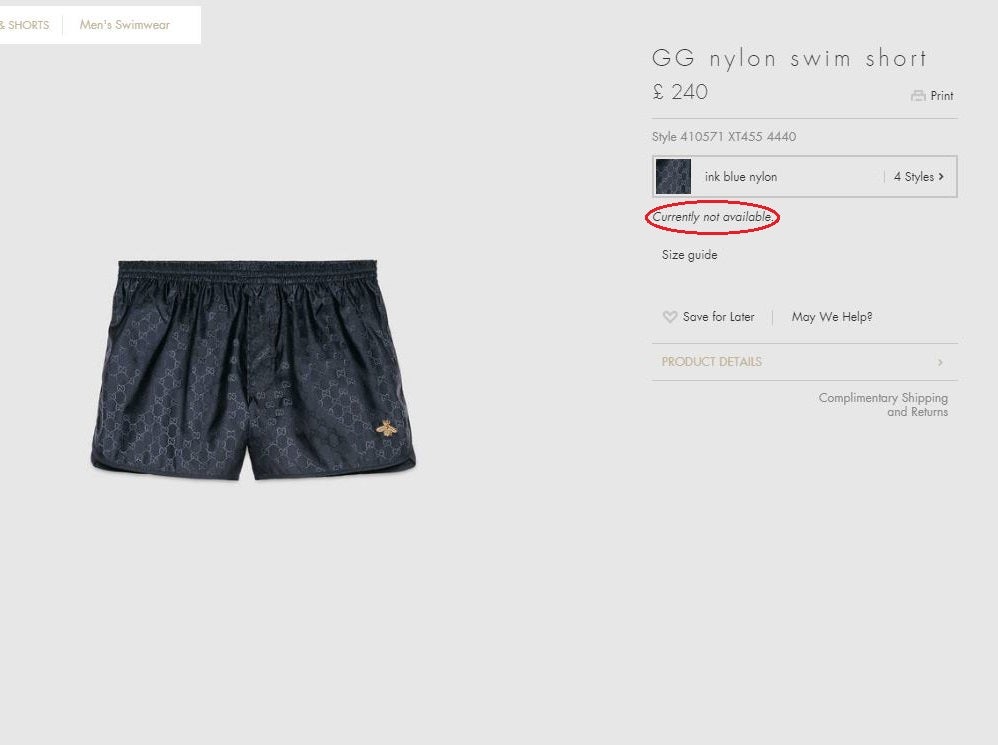 It didn't take long for the shorts to sell out on Gucci's website