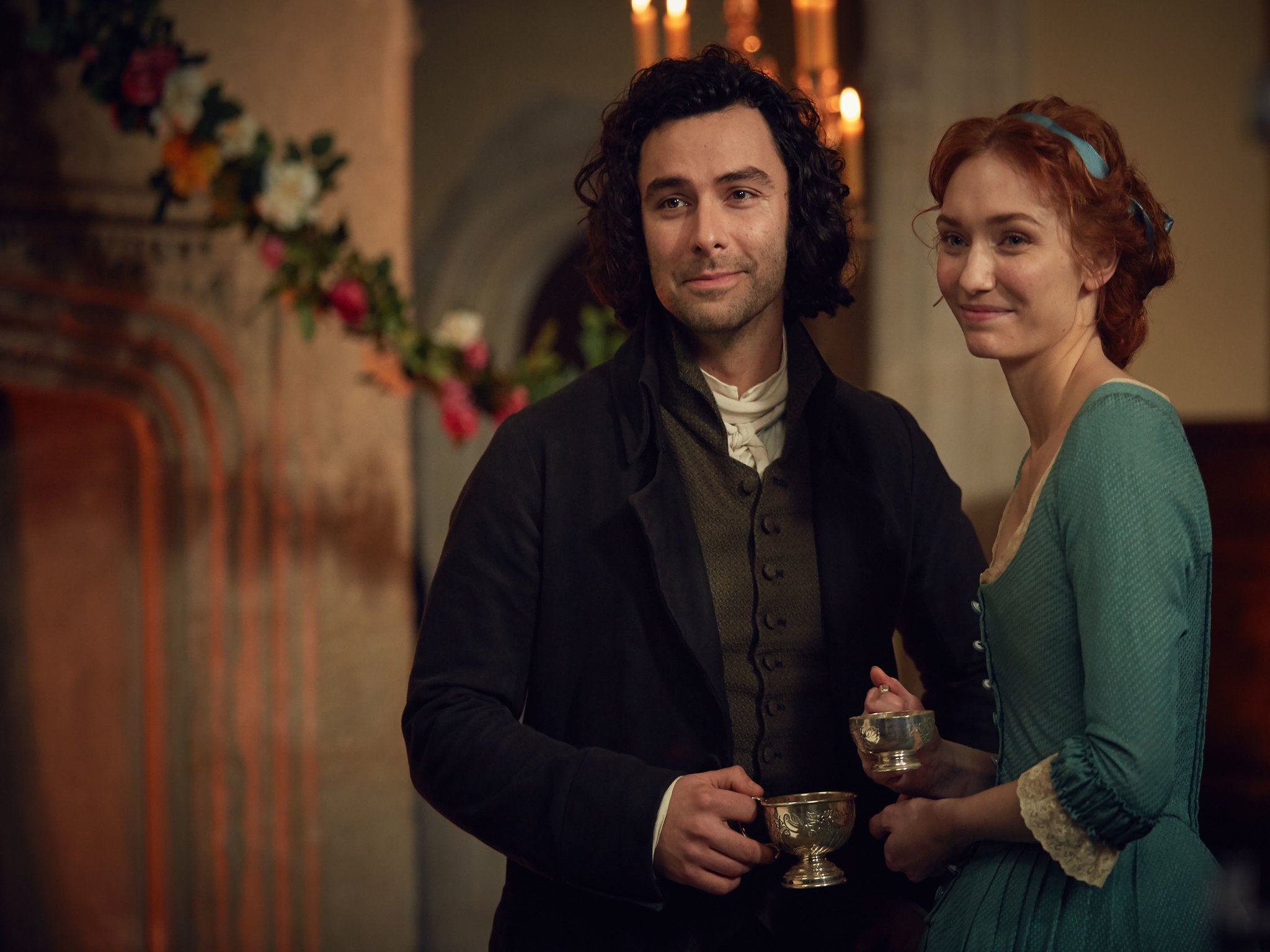 Aidan Turner and Eleanor Tomlinson as Ross and Demelza Poldark