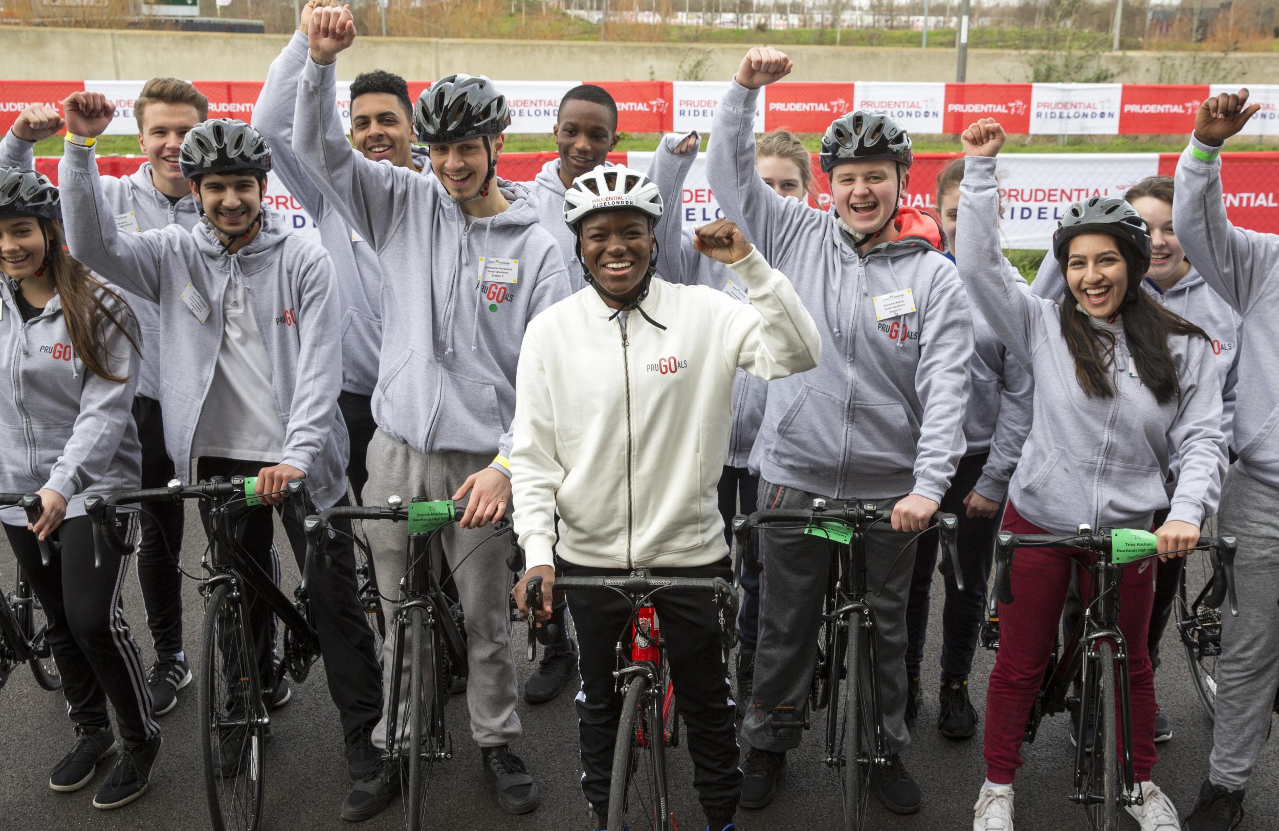 Nicola with some of the students taking part in RideLondon