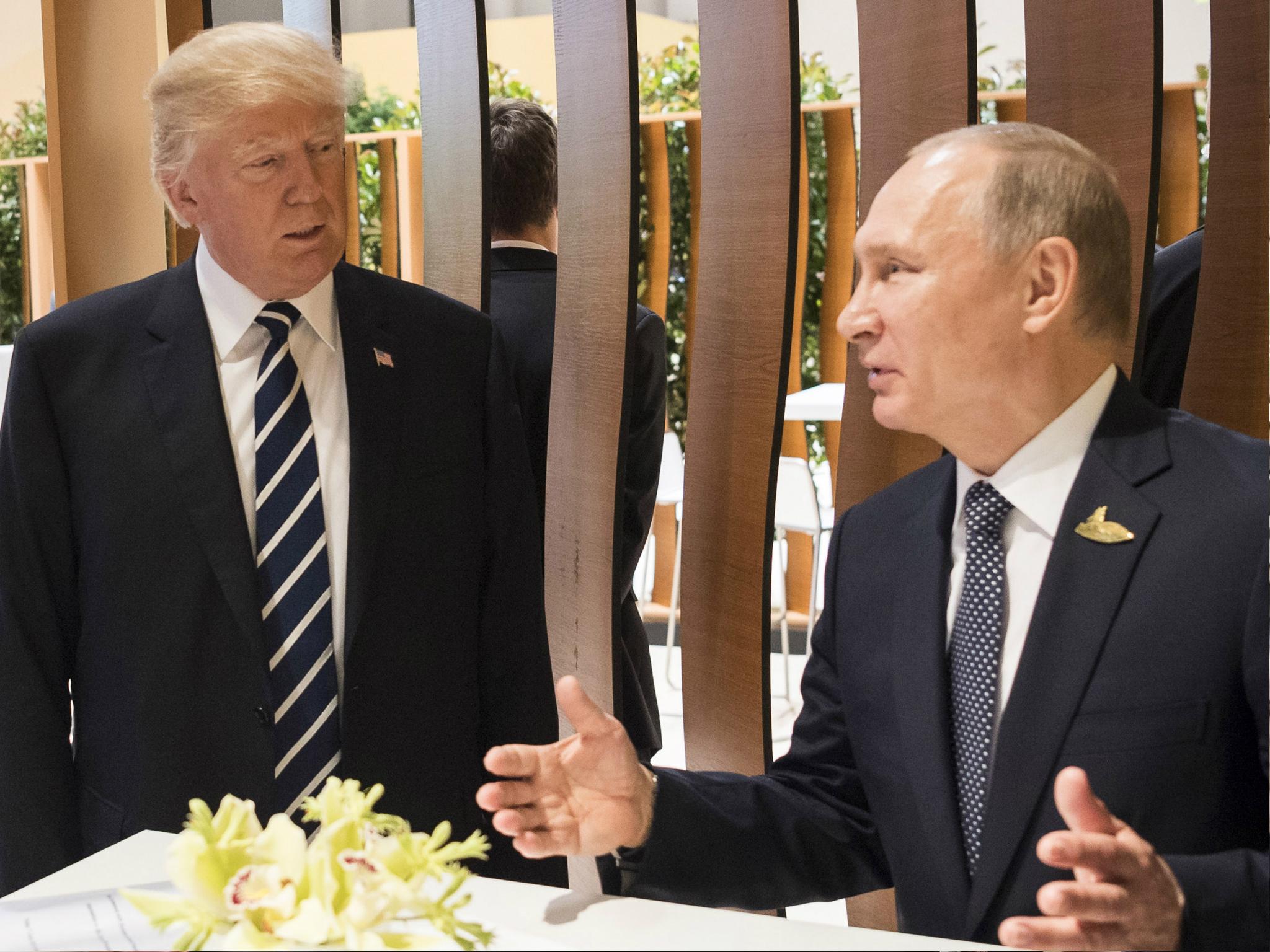 Russian President Vladimir Putin and US President Donald Trump meet at the G20 summit in Hamburg, Germany on 7 July 2017