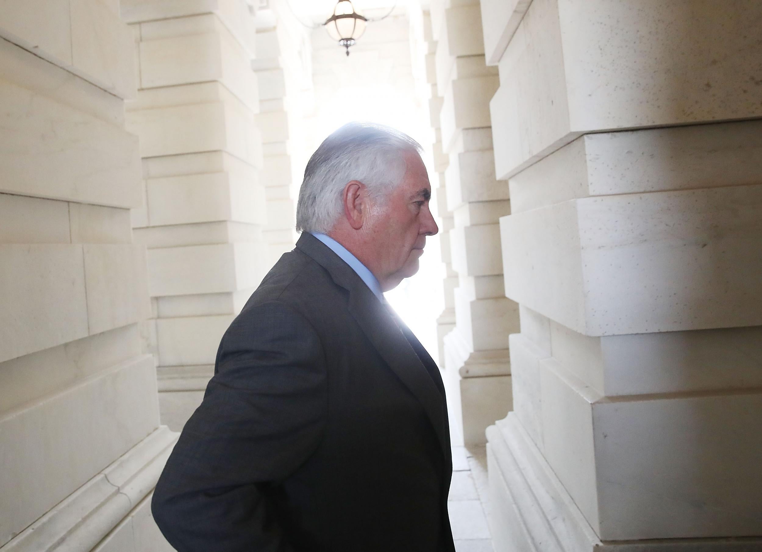 Secretary of State Rex Tillerson arrives at the Capitol to join Secretary of Defense Jim Mattis in briefing House members on the situation with ISIS