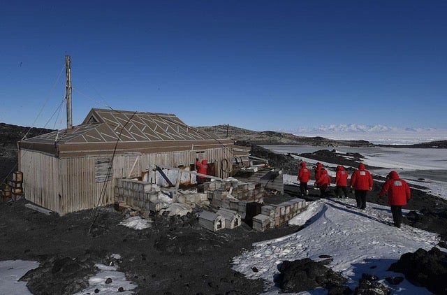 US Secretary of State John Kerry and his delegation visit the Shackleton hut near McMurdo Station in November 2016