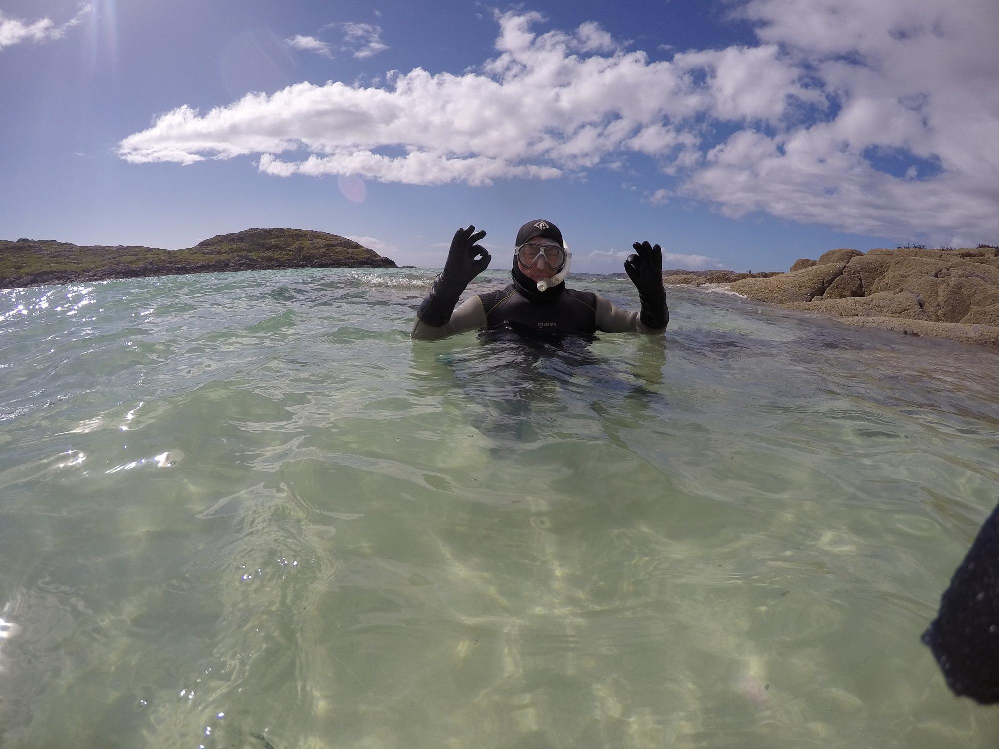 The water's crystalline like the Caribbean, only feels slightly different